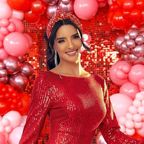 Miniatura 3 de Lanmerry Diademas anudadas de moda para el día de San Valentín para mujeres y niñas, diademas doradas rojizas con lentejuelas anchas para San