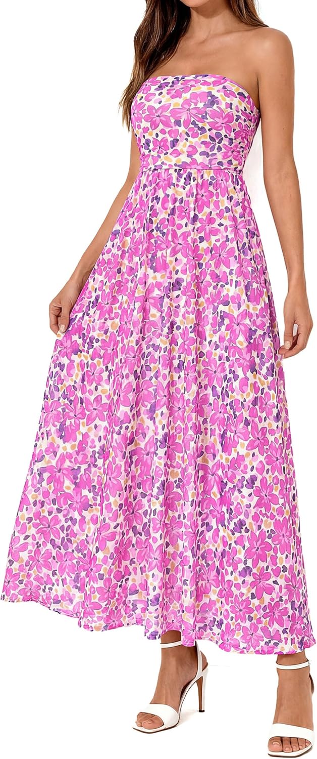 PRETTYGARDEN Womens Boho Maxi Dress 2026 Summer Floral Tube Strapless Spring Wedding Guest Cocktail Long Dresses - Image 3