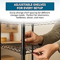 Vista 3 de Honey-Can-Do Organizador de estante multimedia de 3 niveles con estantes ajustables, estantería de alambre de acero negro, estante de almacenamiento