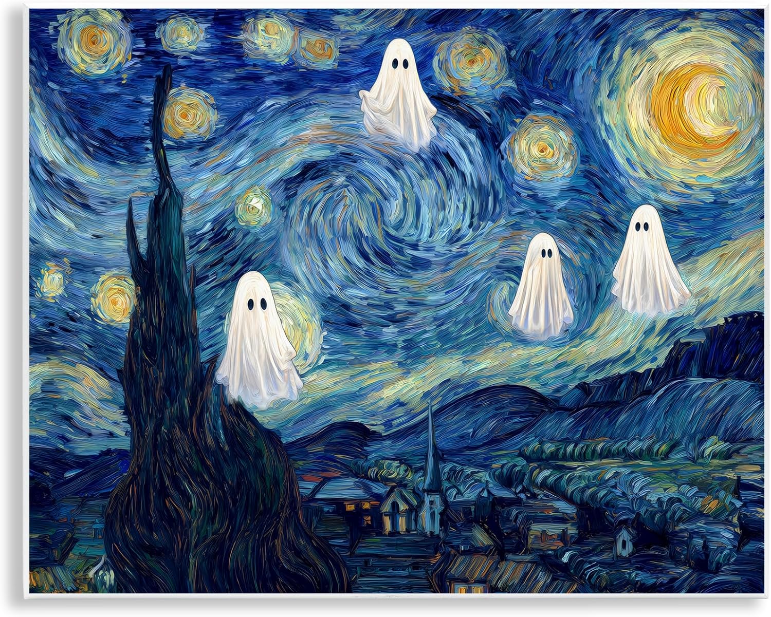 Classic Night Ghosties, 11 x 14 Inch Mounted Print on Wall Plaque