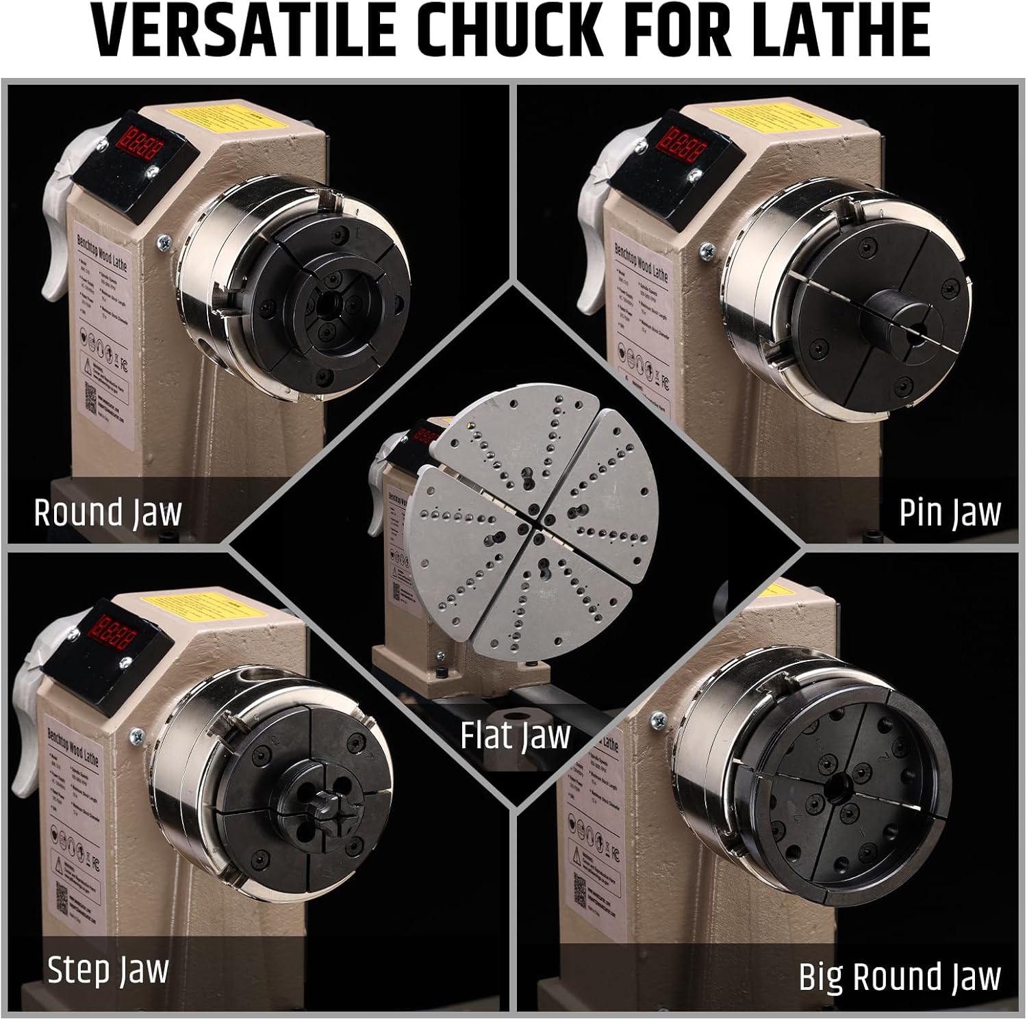 Lathe Chuck Set, 3.75" Lathe Chucks for Woodturning,1" x 8 TPI Thread, Nickel Plated Self-Centering 4 Jaw Chuck, Used to Hold Wood of Various Shapes