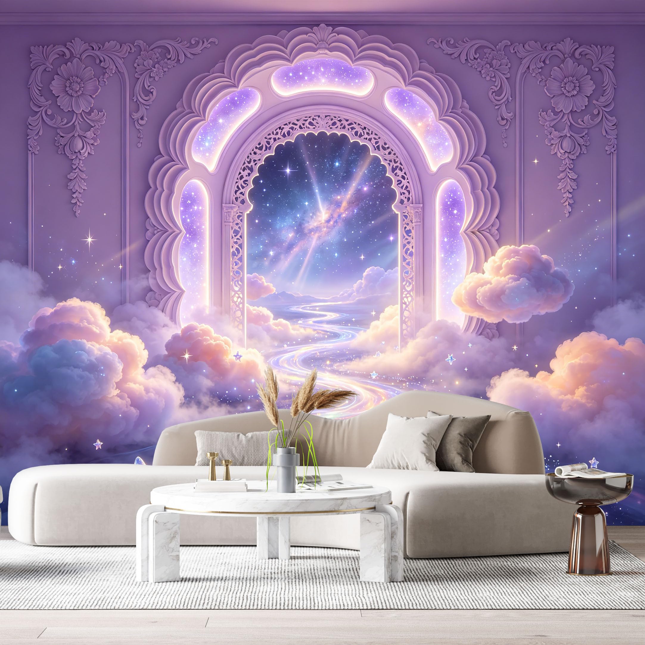 Custom Size Wall Murals Fantasy Dreamlike Nebula Starry Path 3D Trompe L'Oeil SelfAdhesiveWall Fabric Removable Wallpaper Wall Decor for Living Room Bedroom Bathroom