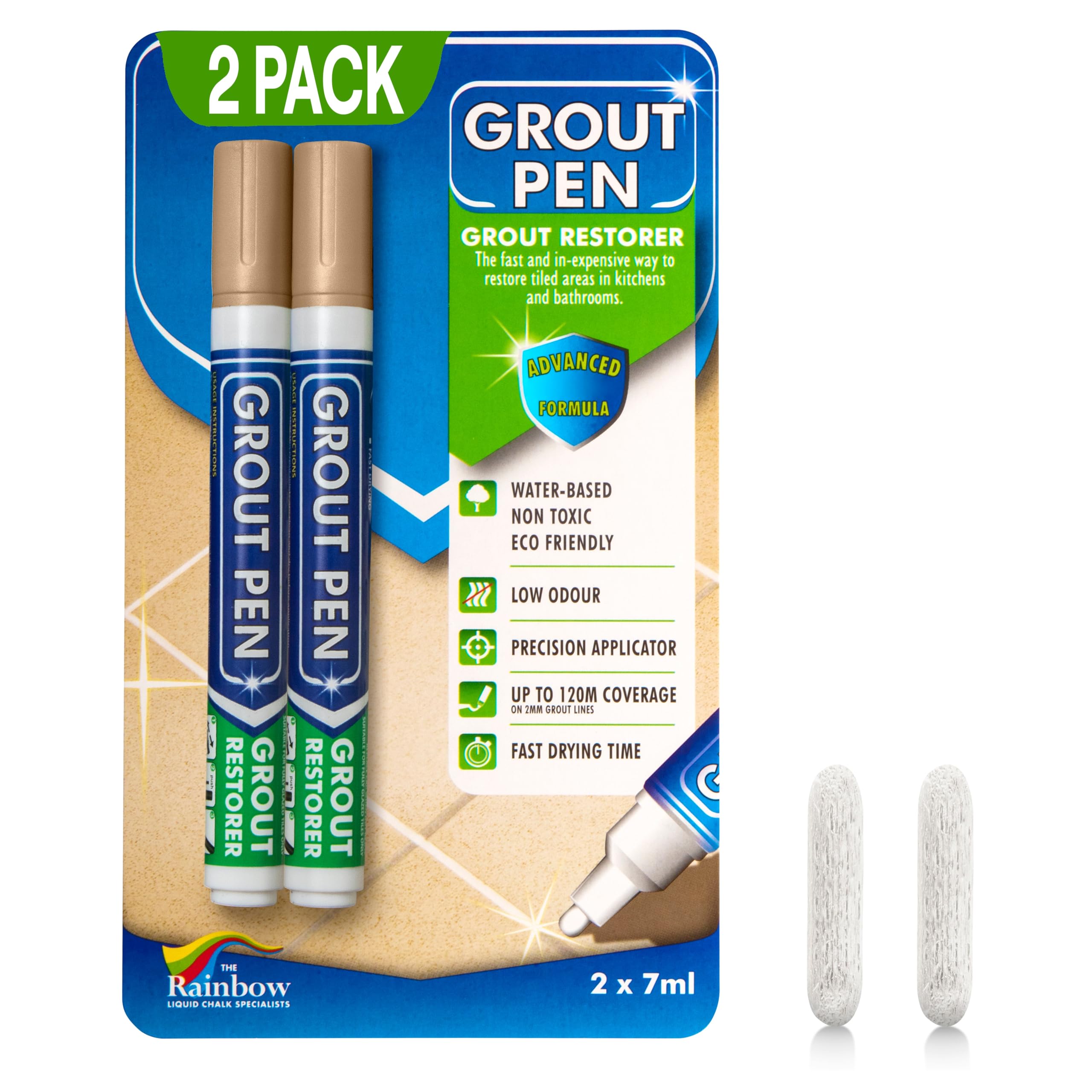 Twin Pack (BEIGE) Grout Pen - Diseñado para restaurar lechada de baldosas en baños y cocinas