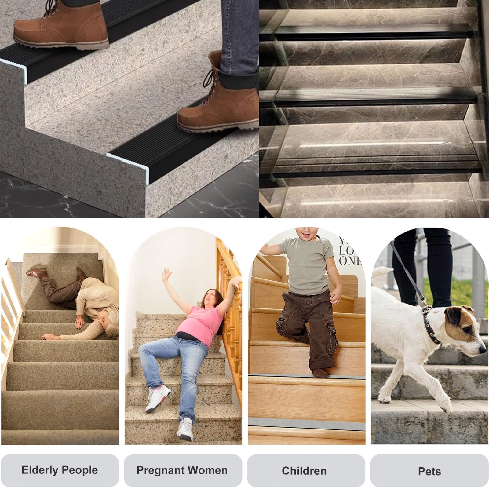 Protector antideslizante para escaleras de 100 cm, perfil de ángulo de aluminio, para interiores y exteriores, seguro para personas mayores y niños, diseño antideslizante, fácil de caminar, D (3 x 2