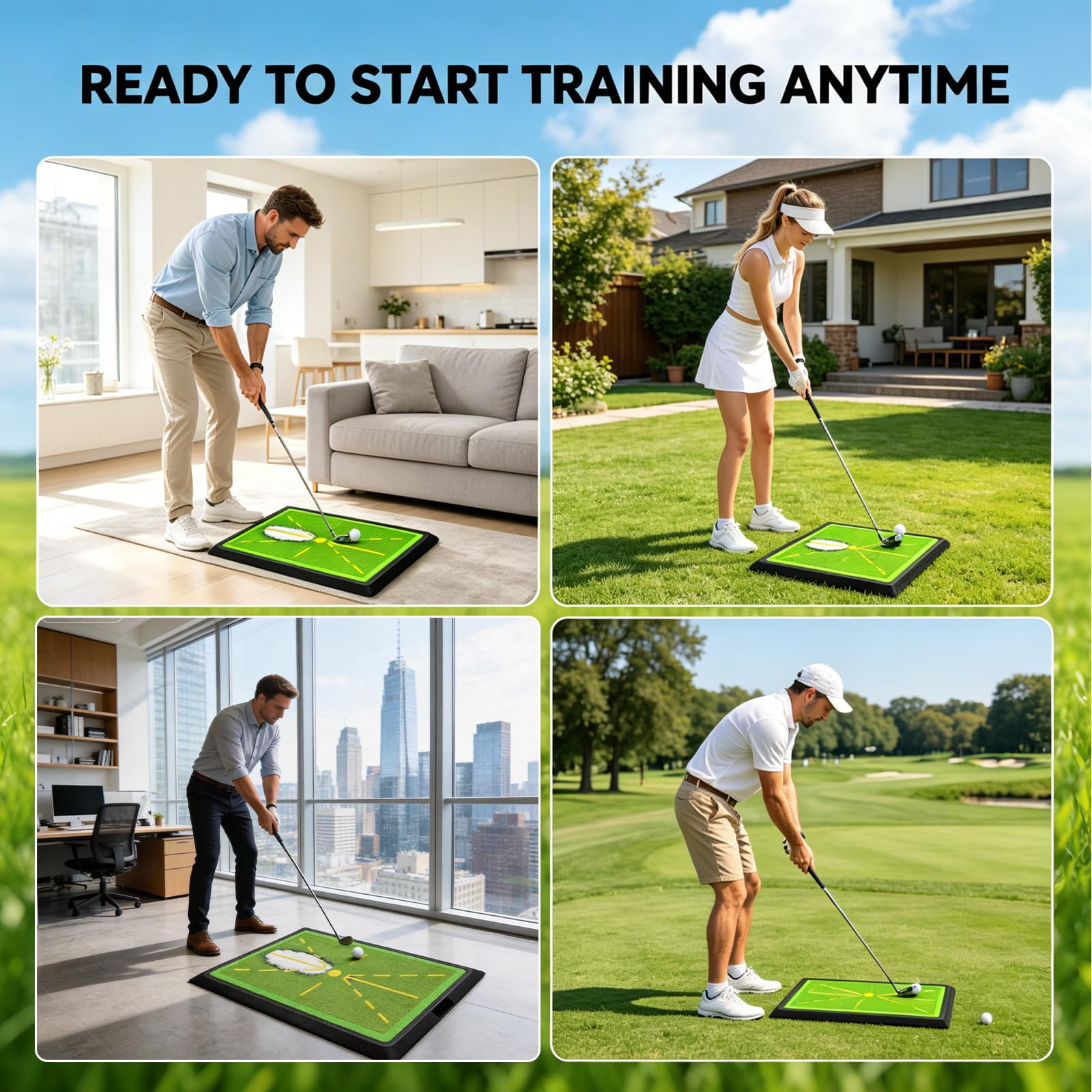 Golf Trainingsmatte, Golf zubehör, Golf-Schwungmatte mit Rutschfester Gummibasis für präzisen Ballkontakt und realistisches Schwung-Feedback, für den Innen- und Außenbereich