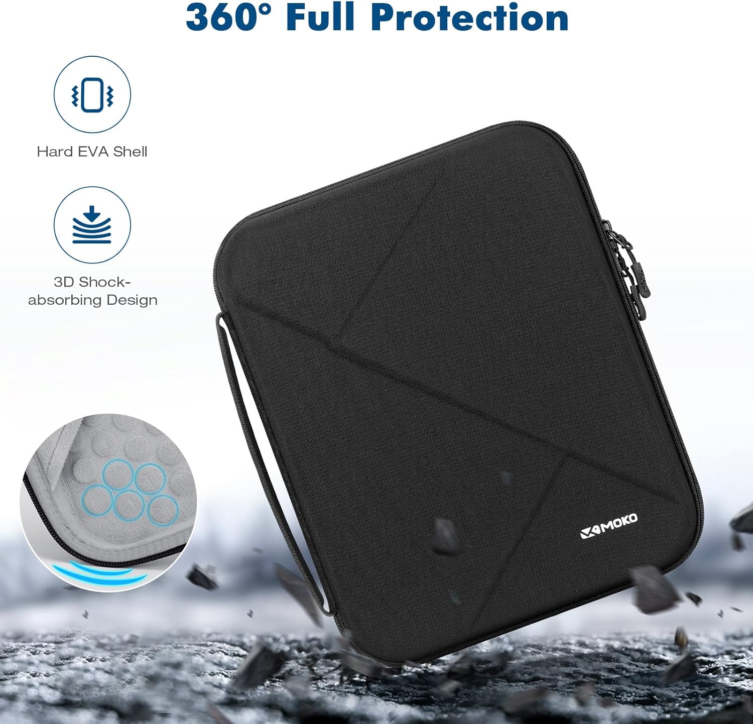 MoKo 13 inch Tablet Sleeve Bag for 13 inch iPad Pro M5/Air M3 2025, iPad Pro 13 M4/Air M2, Pro 12.9, Galaxy Tab S8+/S9+ 12.4, Hard Shell EVA iPad Bag with Storage and Padded Handle, Black - Image 4