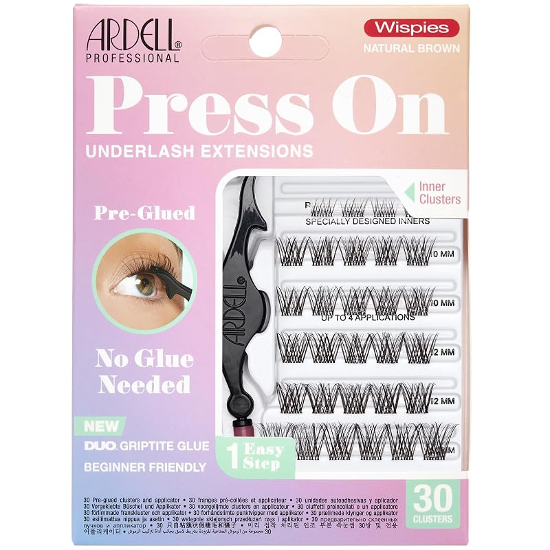 Ardell Cílios Postiços Individuais Wispies Natural Brown Naked 420 Pré-Colados, 30 unidades