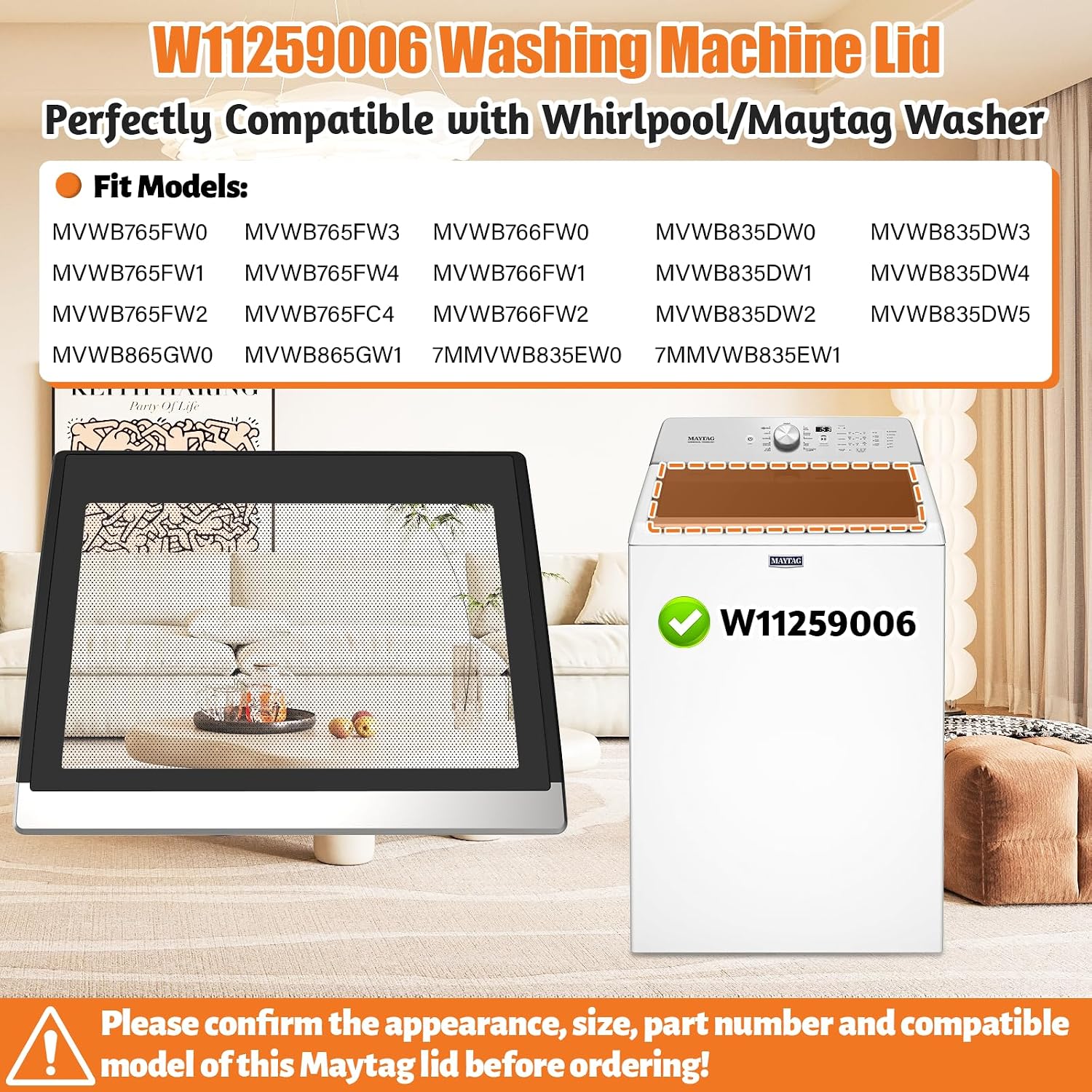 Upgraded MVWB765FW3 Washer Lid Compatible With Whirlpool Maytag Washer Parts W11259006 Top Load Washing Machine Lid Glass Door Bravos Maytag Washer Lid Replacement With Left Right Lid Hinge & 4 Screws