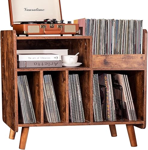 Soporte para tocadiscos, armario grande para tocadiscos con almacenamiento de vinilo abierto y estante de exhibición con capacidad para hasta 350