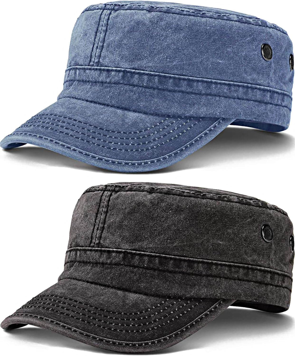 Cadet Caps Army Military Hats Washed Cotton Flat Top Hats Military Style Patrol Hat Adjustable Veteran Cap for Men