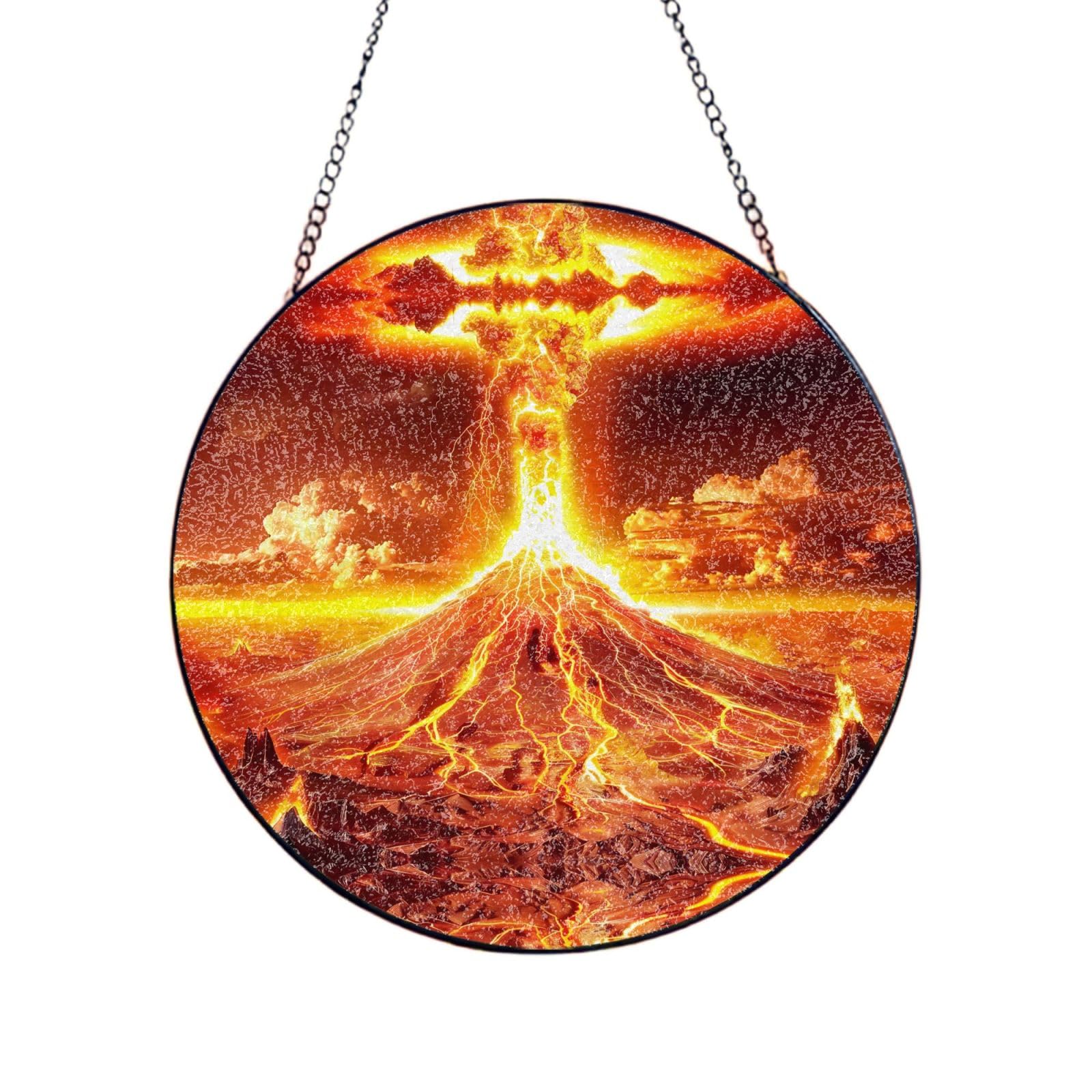 Phayah Volcano Eruption Print Stained Glass Window Hanging Sun Catchers Decoration Mother'S Day Birthday Gifts For Home Garden Porch 6in（15cm）
