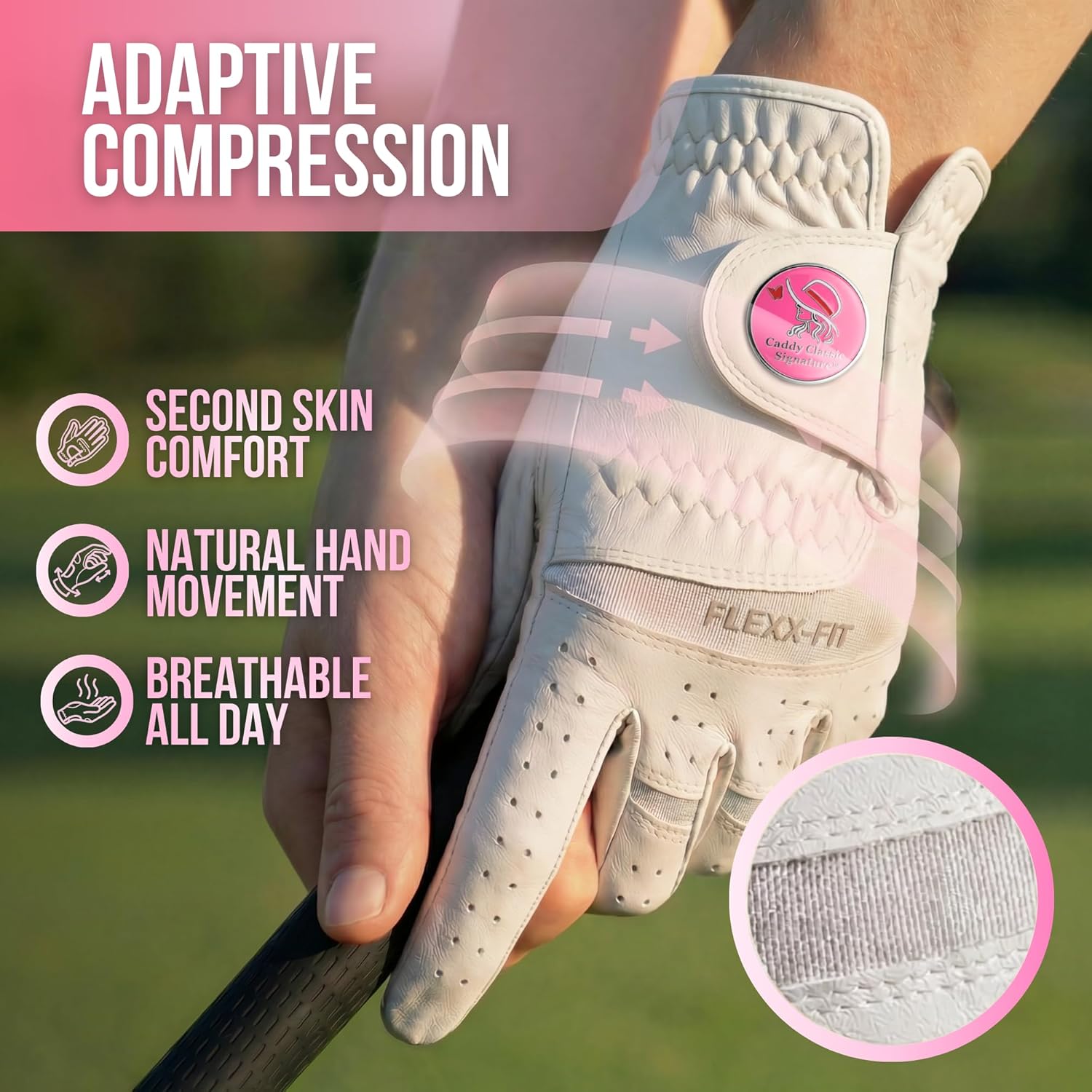 Caddy Classic Ladies Golf Gloves Women Left Hand Or Right Hand | Maximum Softness & Comfort with Pure Cabretta Leather Womens Golf Gloves | Reduced Friction On Hand with Ergonomic Joint Spots