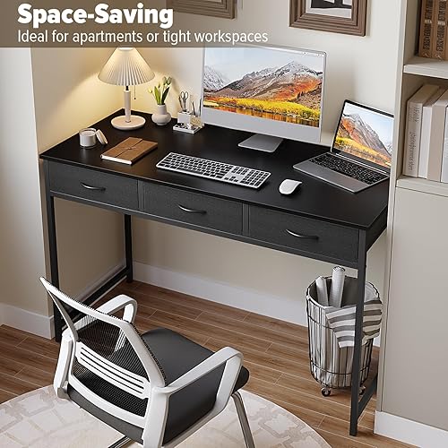 Miniatura 6 de WOHOMO Escritorio de computadora con 3 cajones, escritorio pequeño de tocador de 47.2 pulgadas con almacenamiento, escritorio de oficina en casa y