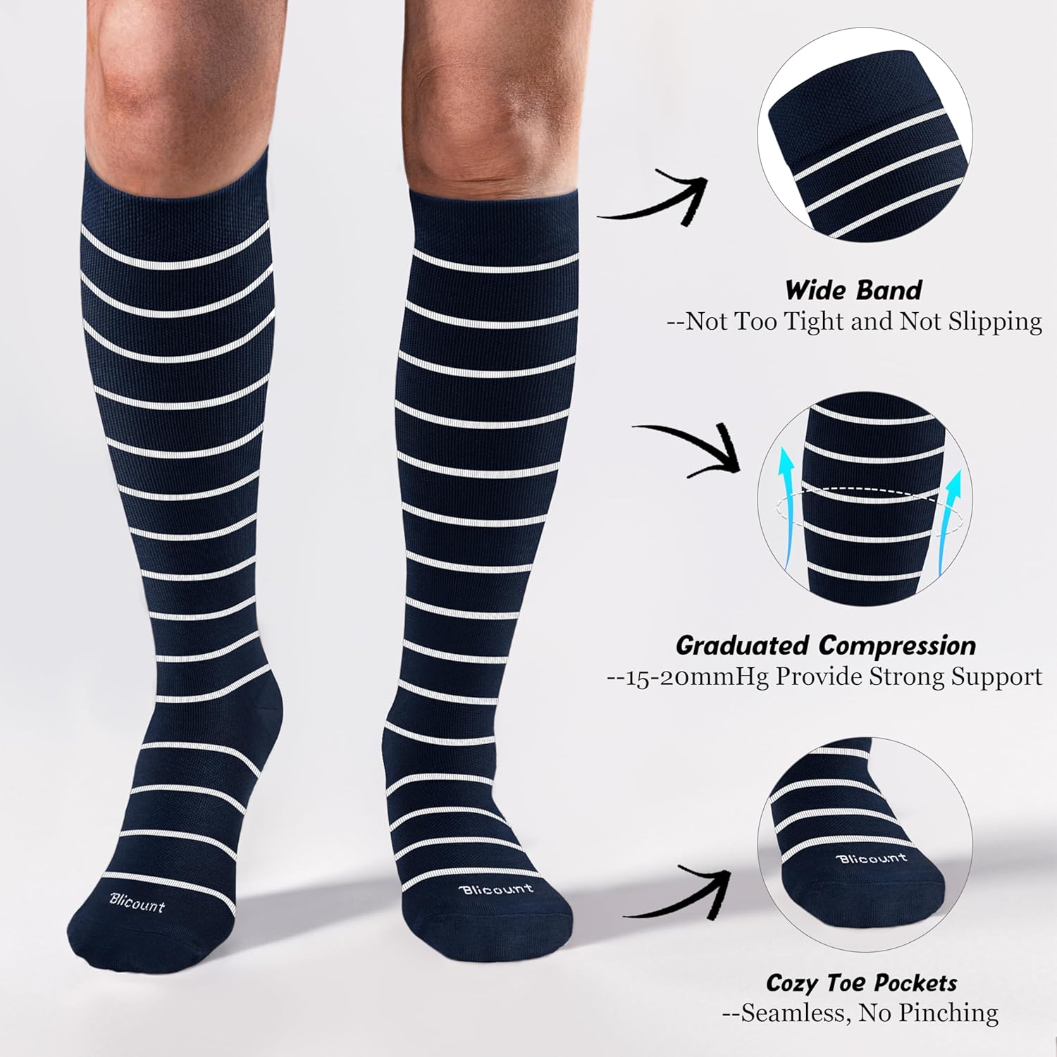 Cotton Compression Socks for Women&Men 15-20mmHg Knee High Cute Support Sock for Nurses, Pregnant Women, Travel - Image 3