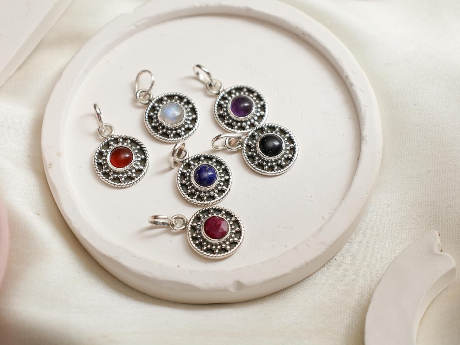 Genuine 6 mm Gemstone Round Oxidised Sterling Silver Pendant Western Jewelry Gemstone Pendant Fashion Jewelry For Women - Image 5