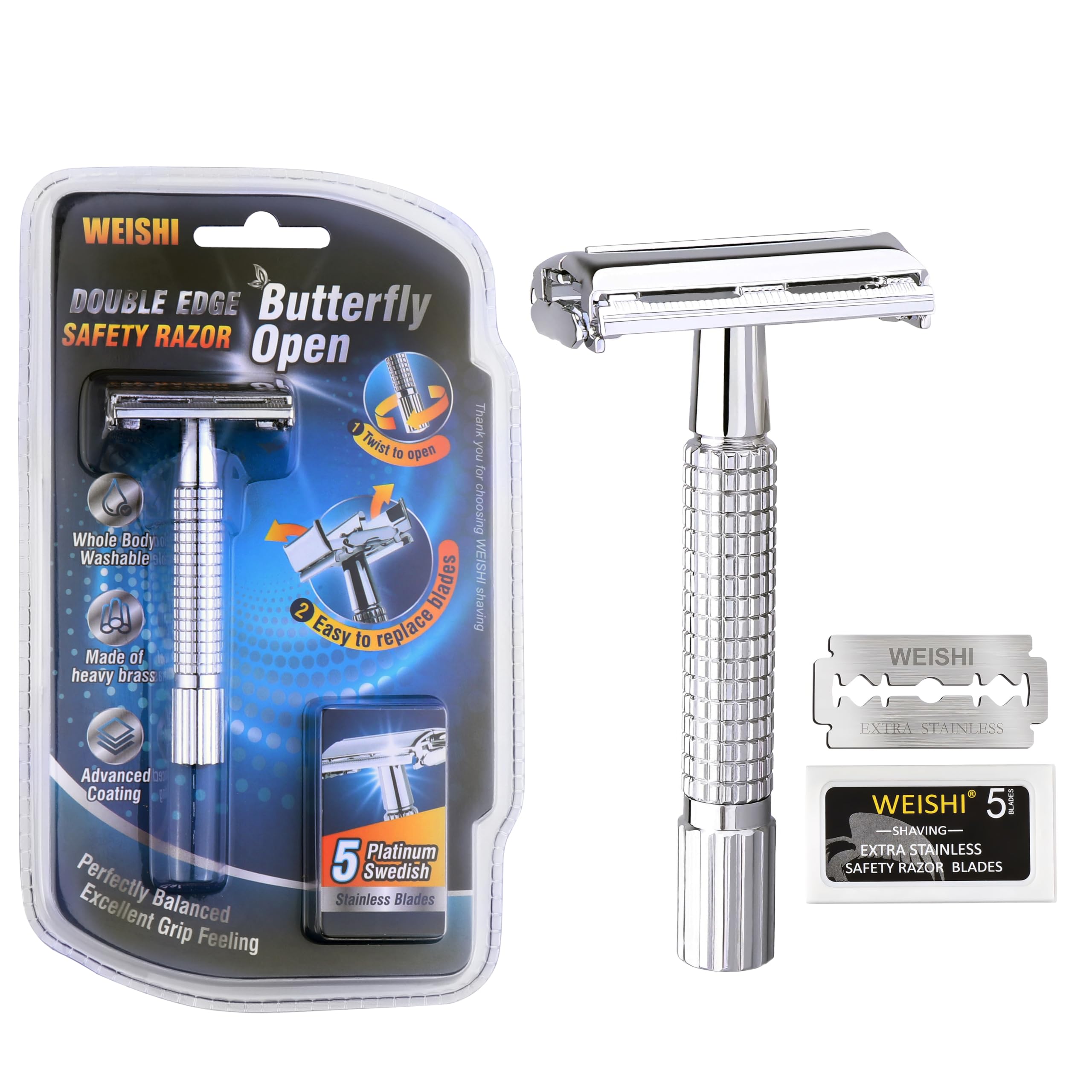 Amazon.com: WEISHI Butterfly Open Double Edge Safety Razor for Men