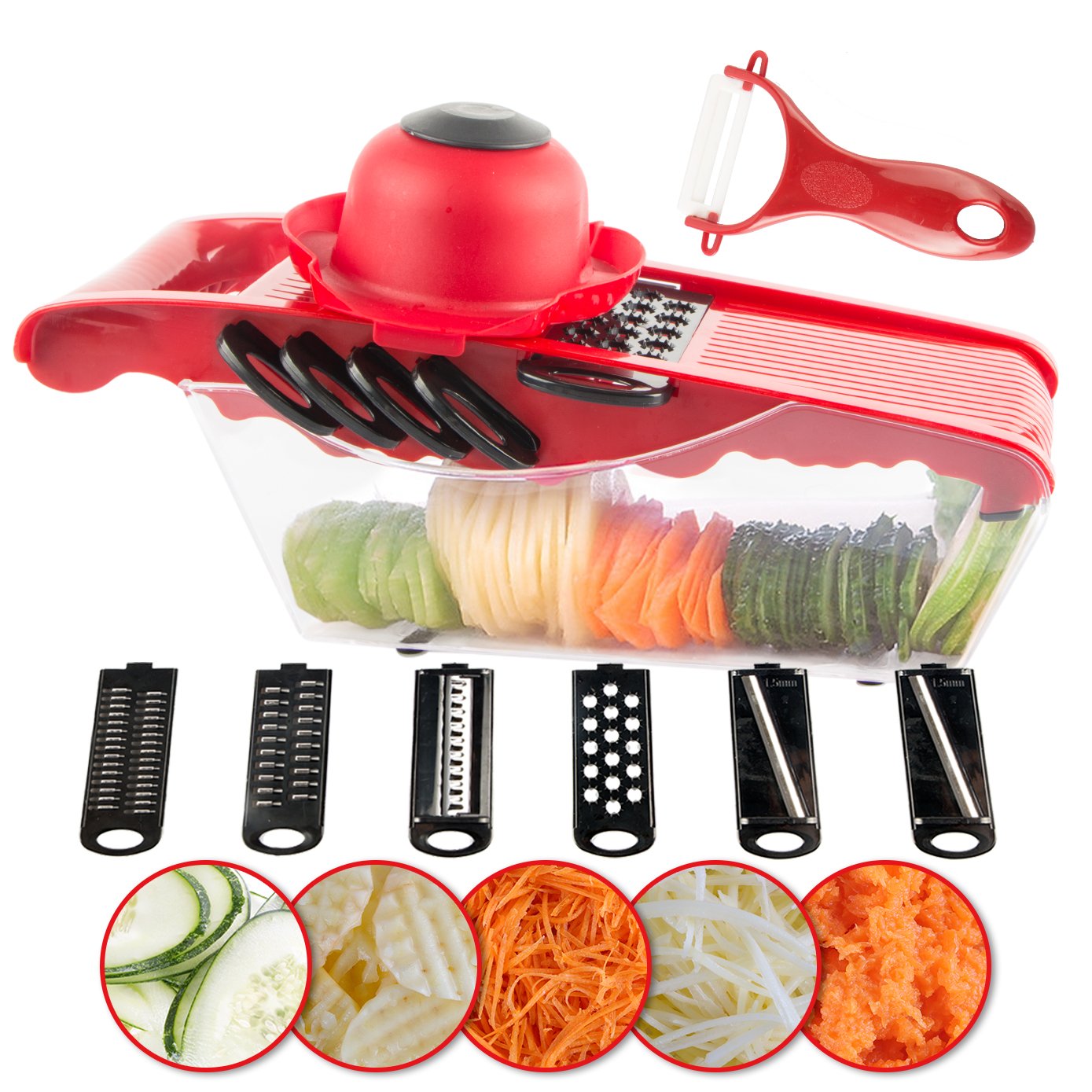 Mandoline De Cuisine 5 En 1 - Lames Réglables Acier Inox - Pour Légumes, Fruits, Fromage
