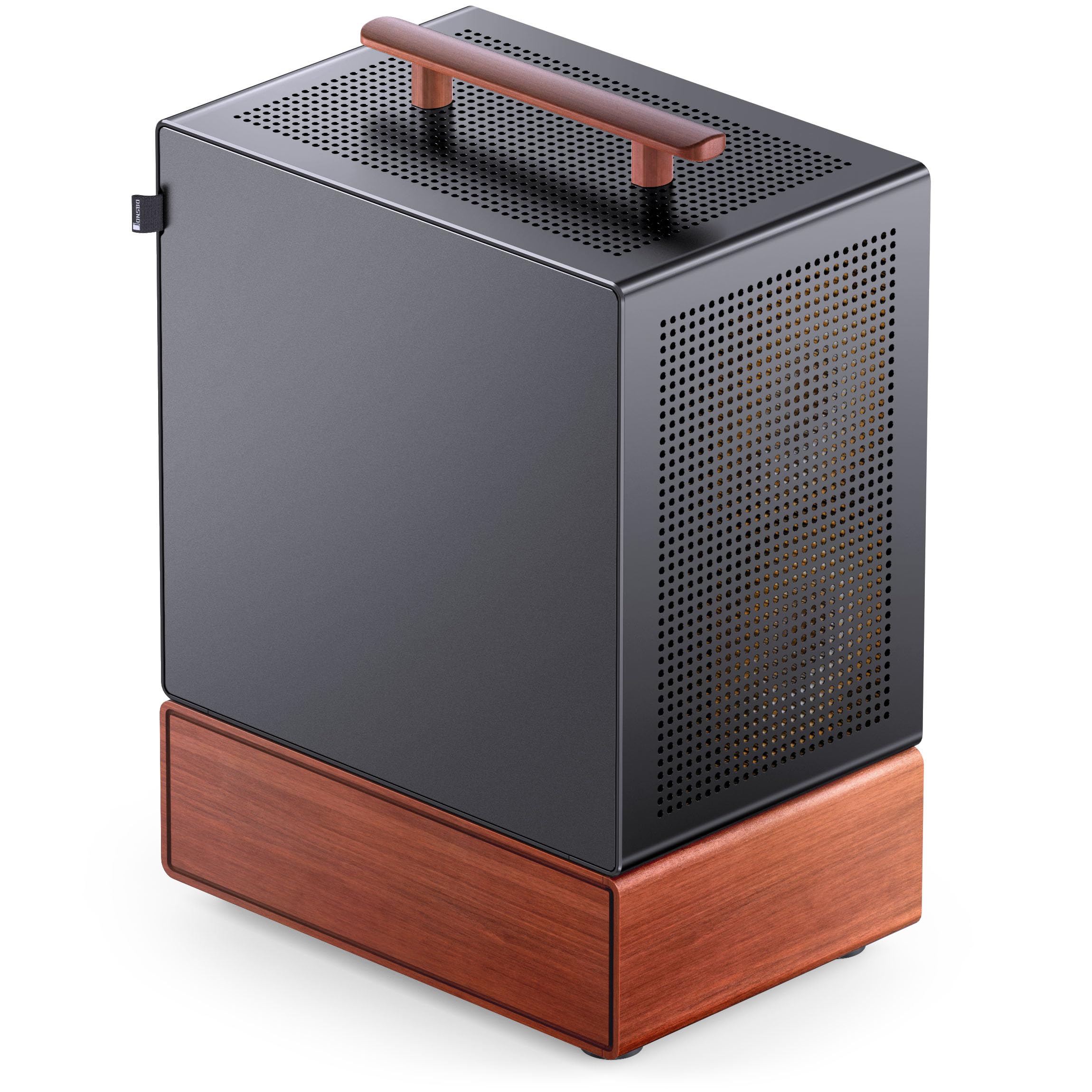 Jonsbo T7 Micro-ATX PC-Gehäuse – Schwarz | mATX Case mit Aluminium & Holzgriff, Tempered Glass, Zwei-Kammer-Design, USB-C