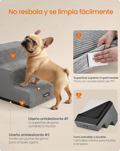 Foto 6 de 7 de Feandrea Escaleras para Perros de Espuma, Peldaños para Mascotas con Funda de Pana Lavable, Impermeable
