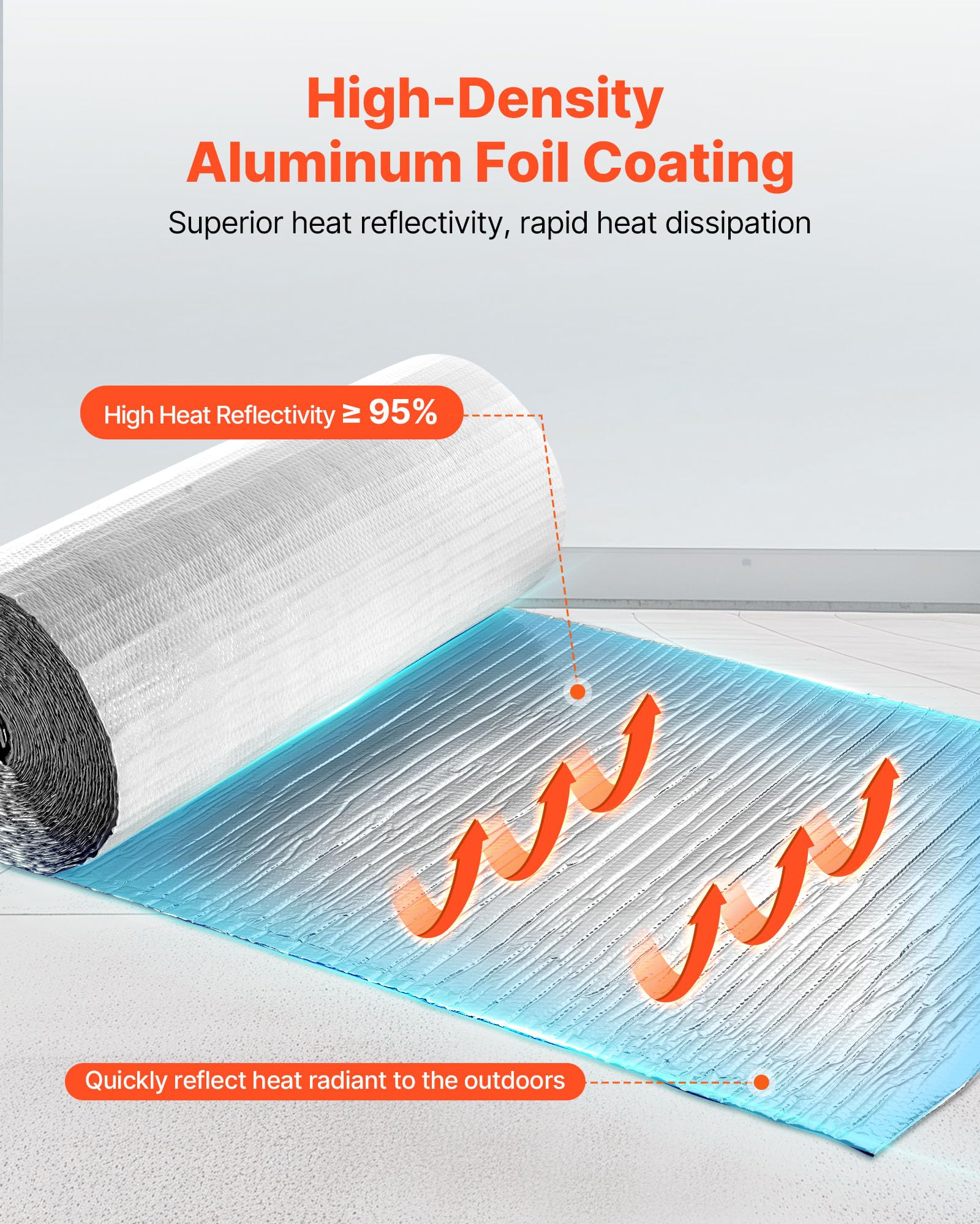 VEVOR Rotolo Isolante Riflettente, Barriera Radiante a Bolle d'Aria a Doppio Strato, 6 mm 30,48 mx 1,22 m, Pellicola in PE Bianco in Alluminio, Scudo Riflettente del calore, per Porte da Garage