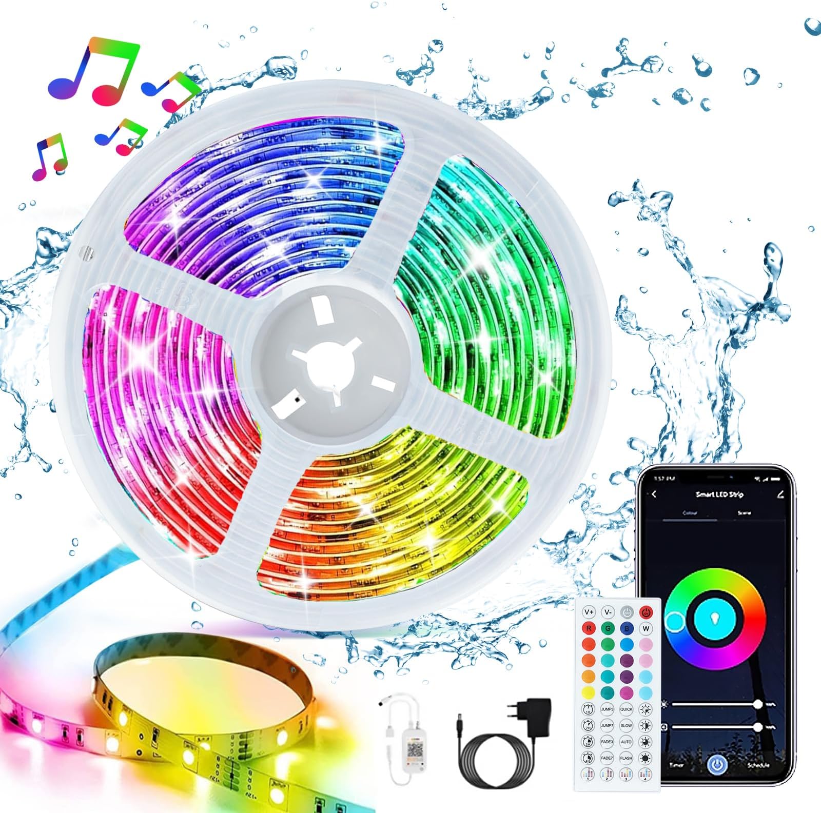 Ruban LED Bluetooth, ALED LIGHT Bande LED 2x5M(10M) 5050 RGB, Contrôlé ...
