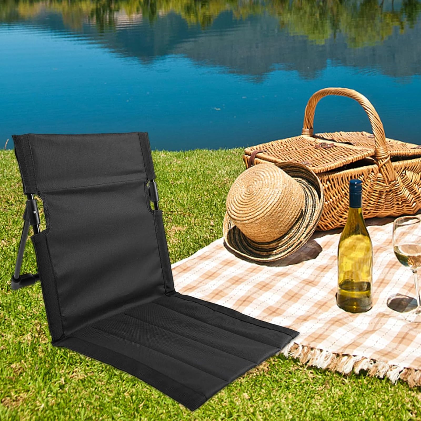 Campingstuhl Faltbar,Strandstuhl Klappbar 38x39.5CM,Bodenstuhl mit Rückenstütze,Sitzunterlage Outdoor,Bodenstuhl Gefaltetes Sitzkissen,Strandkorb mit Rückenlehne,für Picknick Angeln Wandern Camping