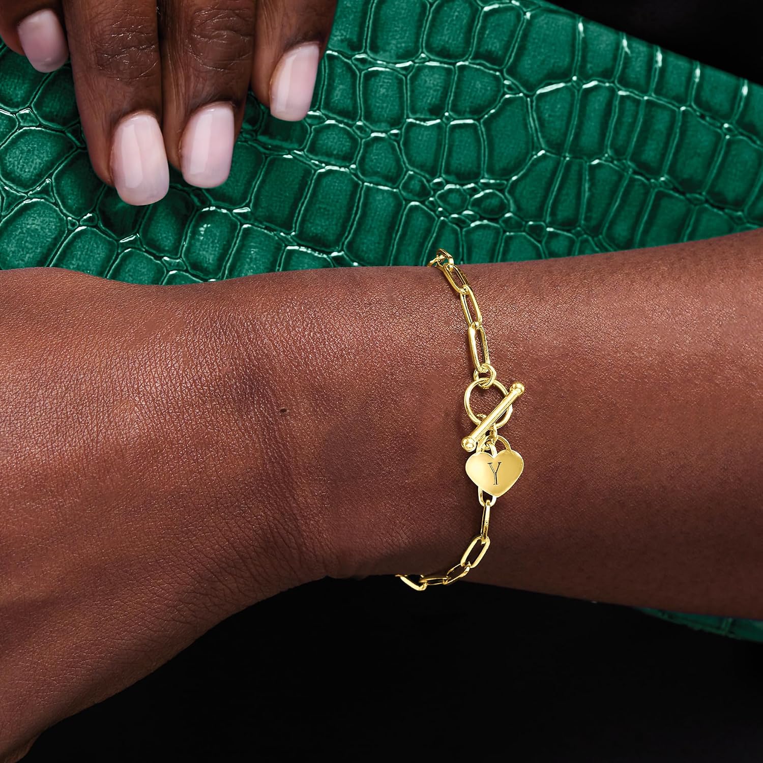 Pure Collection by Ross-Simons Italian 14kt Yellow Gold Personalized Heart Charm Paper Clip Link Bracelet