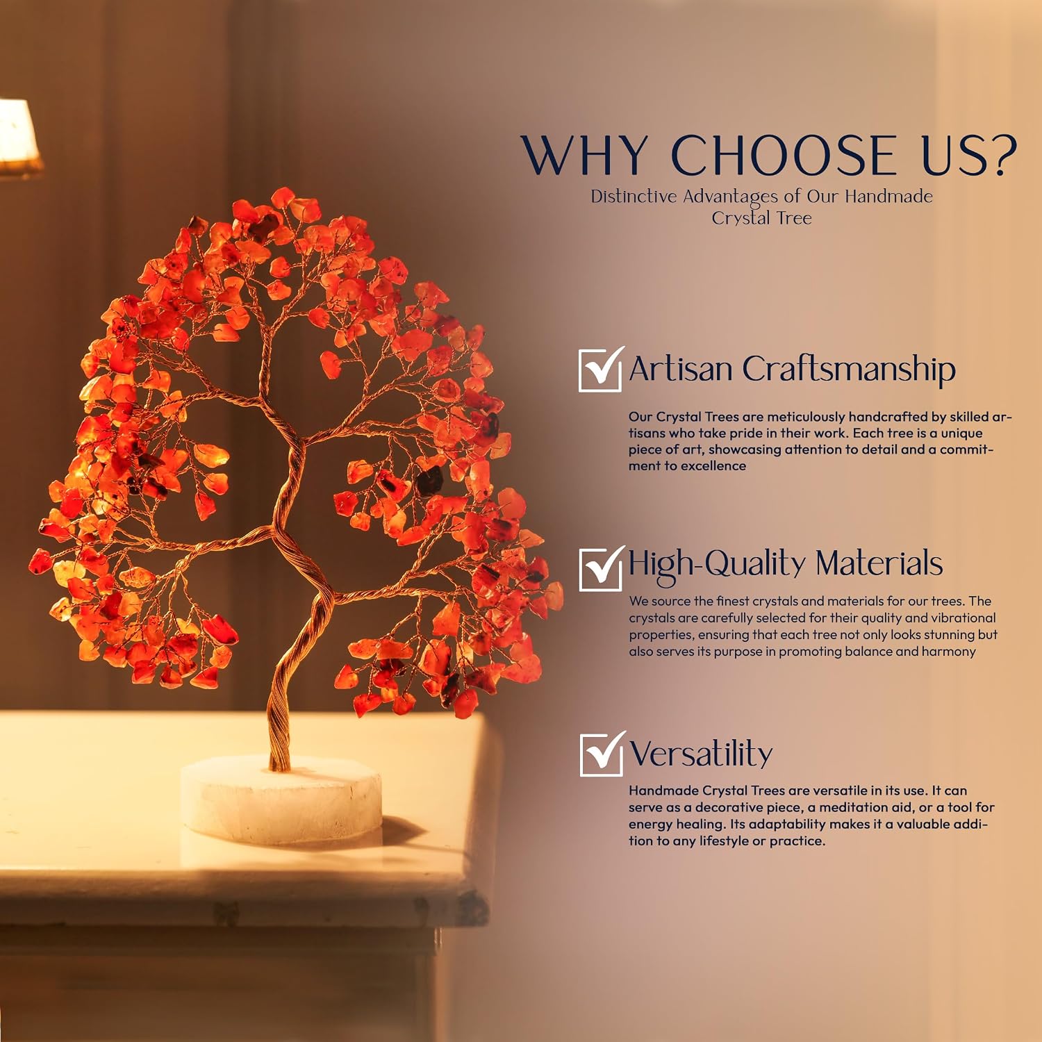 YATSKIA Carnelian Crystal Tree of Life, Crystal Gifts for Women, Crystals and Gemstones, Decorative Home Accessories, Gemstone Tree Room Decor, Bookshelf Decor, Housewarming Gifts (Size: 10 Inch) image 4