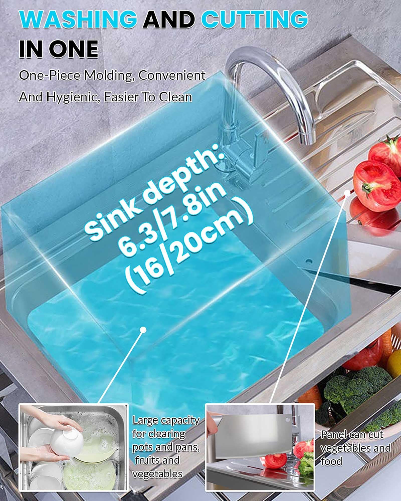 Évier Inox De Cuisine Indépendant Évier Utilitaire Avec Robinet Et Étagères De Rangement Extérieur Évier De Jardin Avec Banc De Travail 2 Brosses En Éponge Evier De Commercial Pour Garage Buanderie(Si