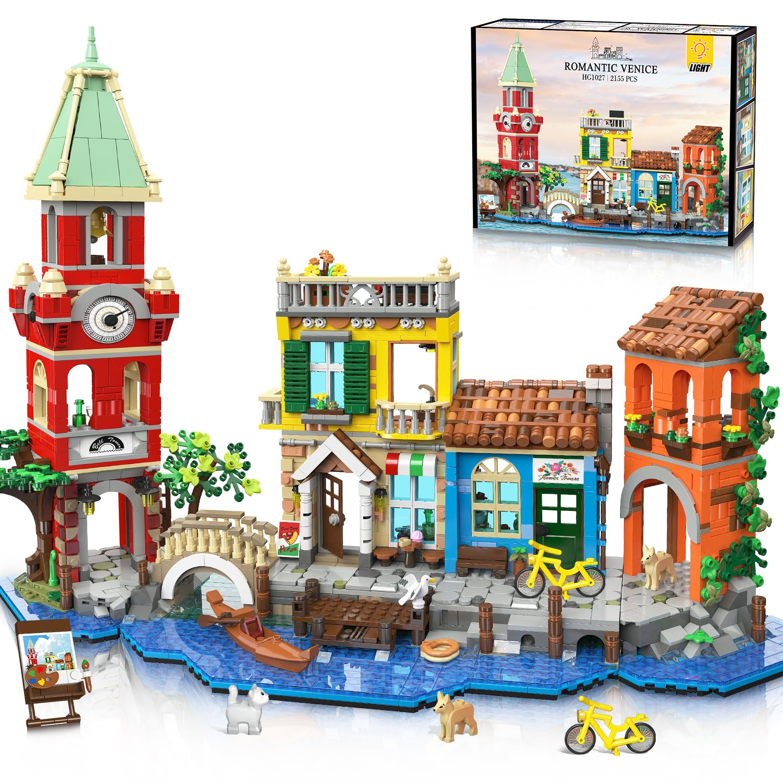 Venice Main Street Building Set for Adults, 2155 PCS City Riverside House Building Block Kit with Light Flower Shop Pizzeria, Home Decor Architecture Brick Model Women Men Teen Girl 12+