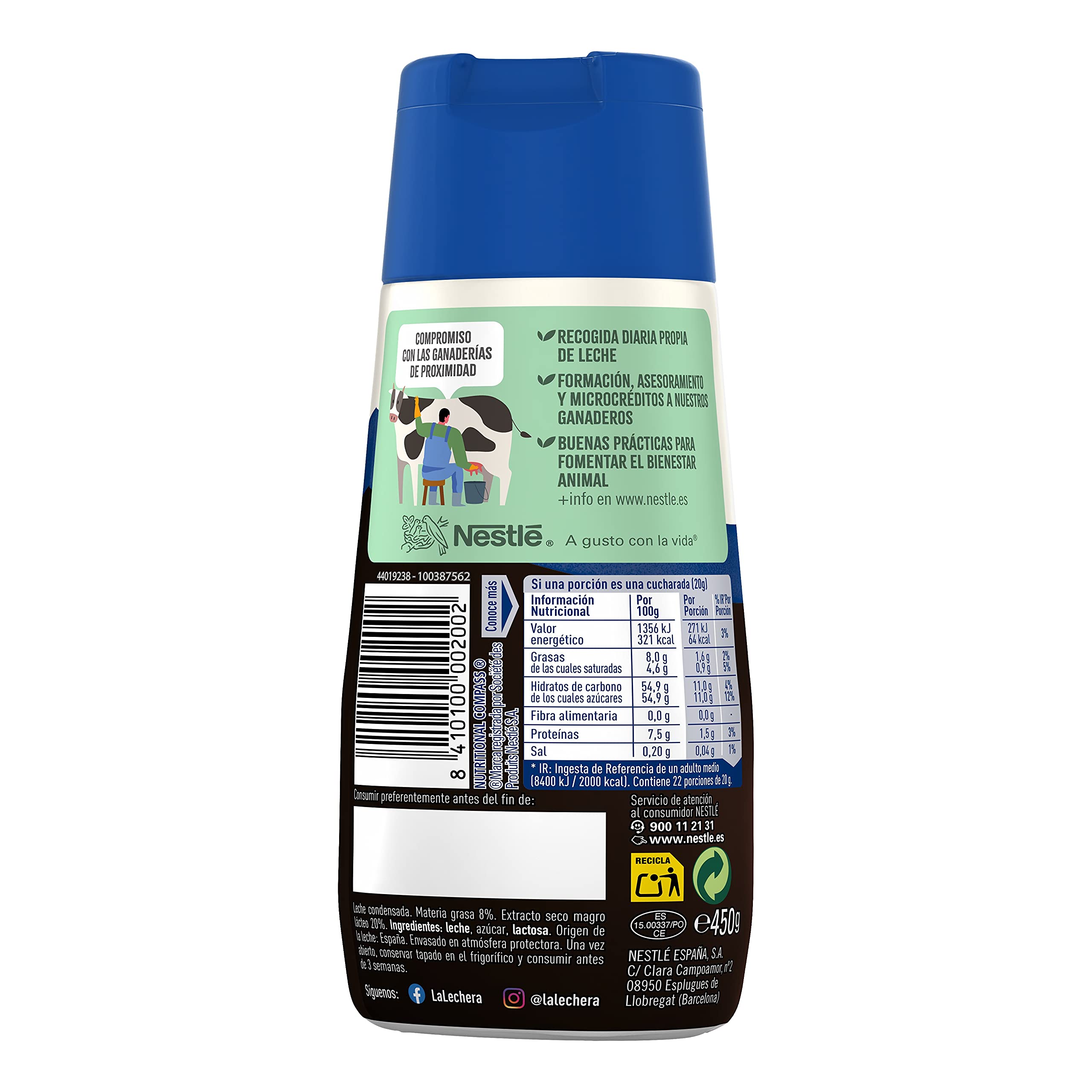 Nestlé La Lechera Leche condensada, Botella sirve fácil - 450 gr