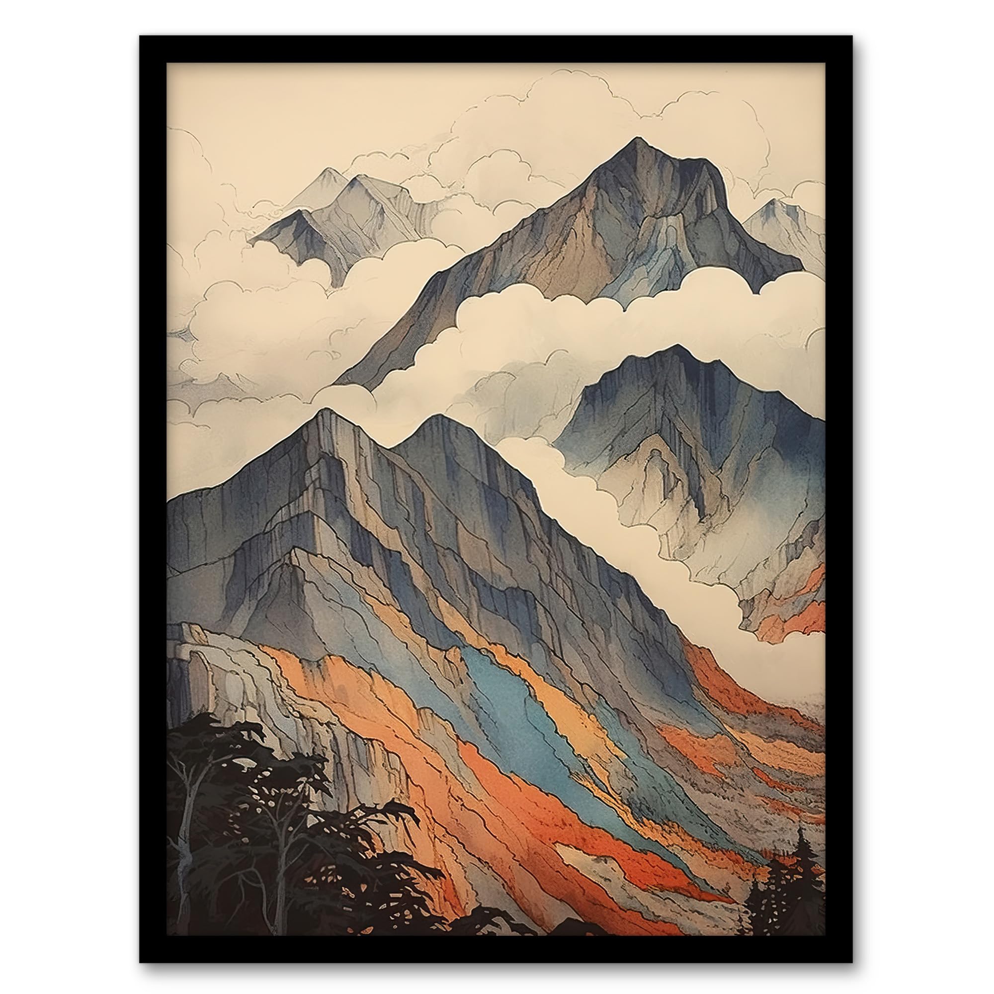Artery8 Ben Nevis Fort William Scotland Landscape Watercolour Highlands Artwork Painting Artwork Framed Wall Art Print 18X24 Inch