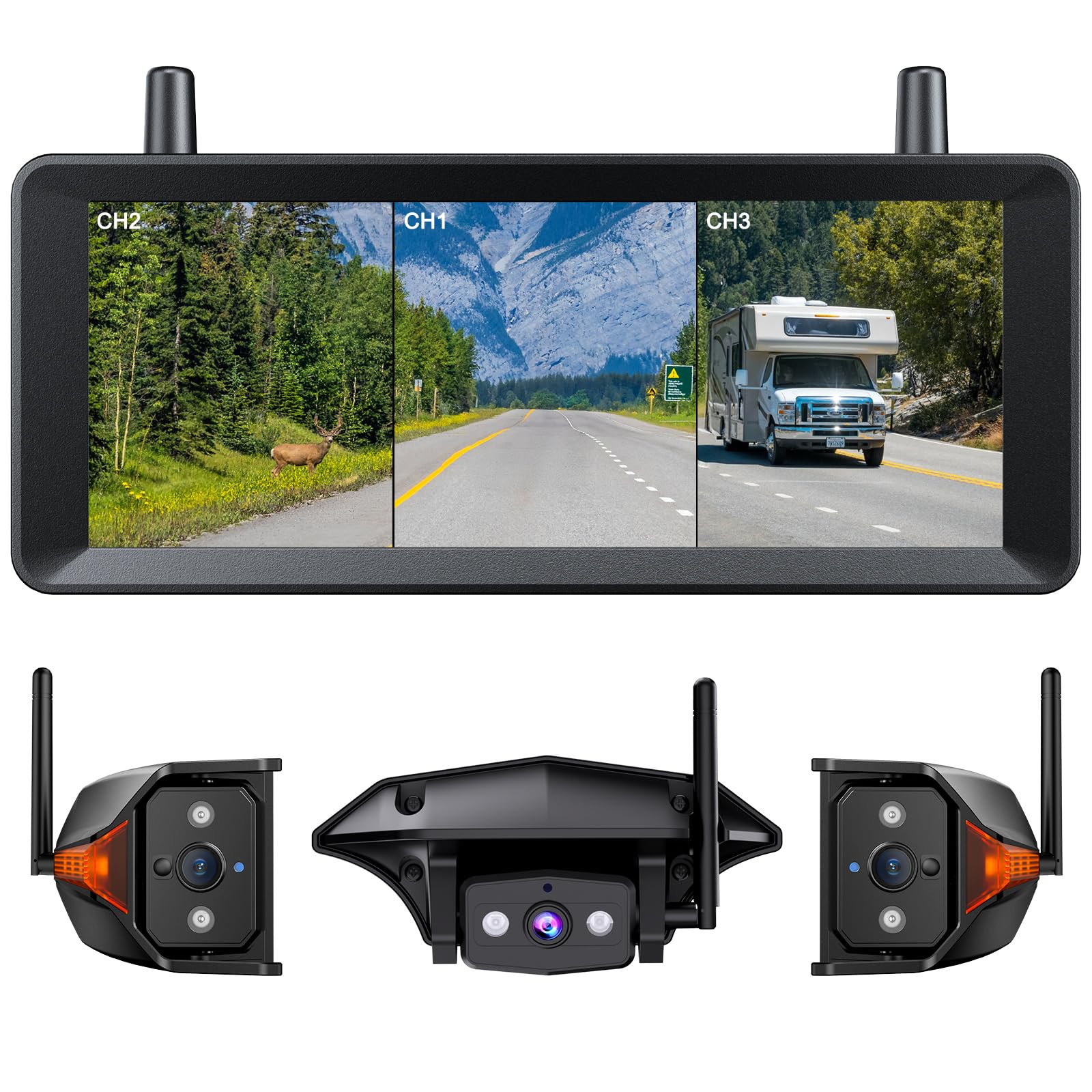 AUTO-VOX Rückfahrkamera Kabellos System für Wohnmobile：7,2