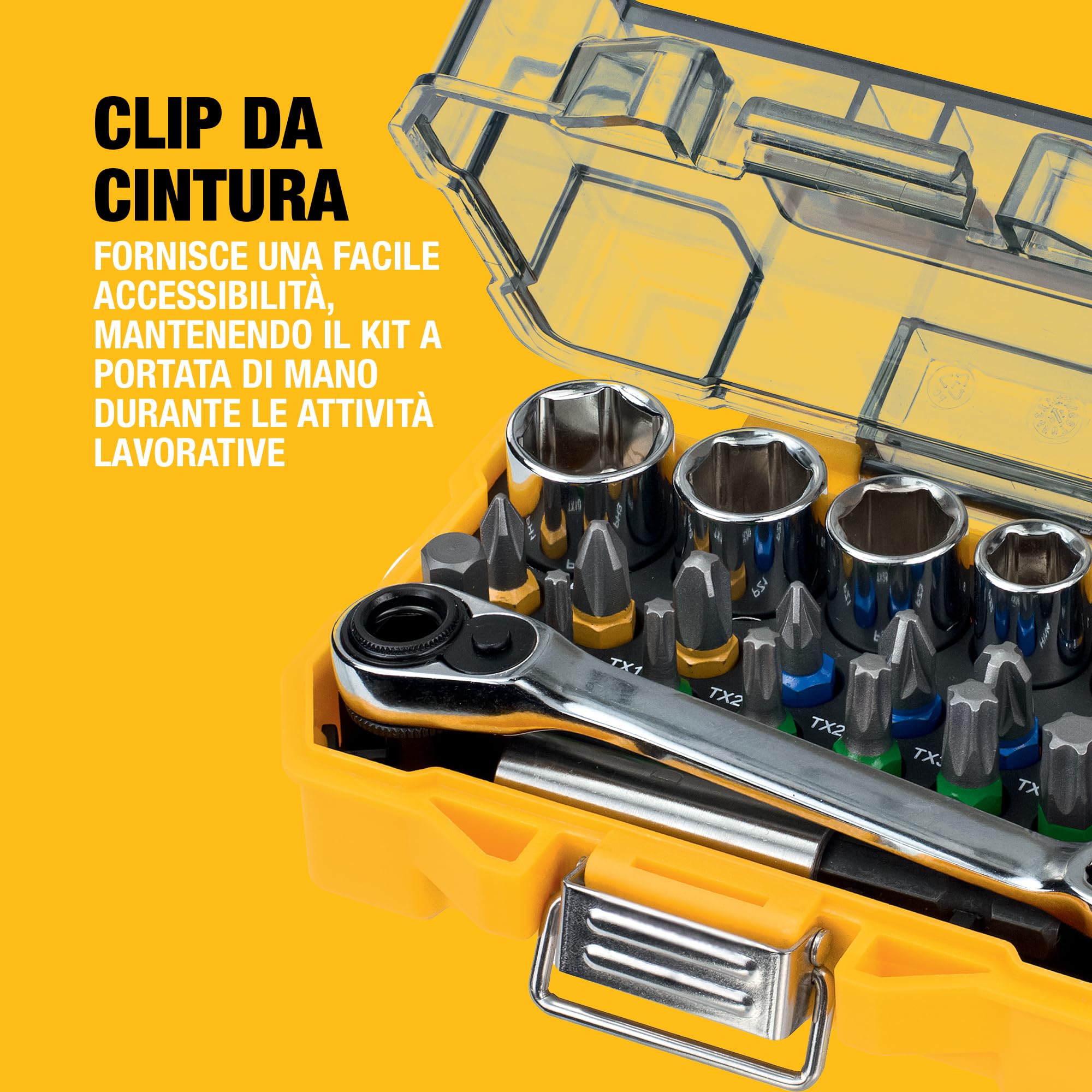 DEWALT Set di chiavi a bussola e cacciaviti extra piccoli da 25 mm (24 pezzi), DT71516-QZ