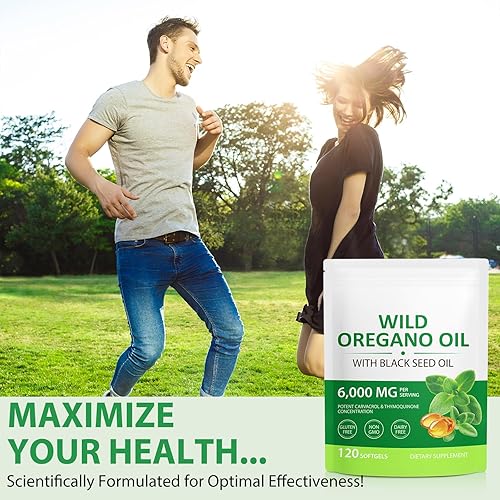 Miniatura 6 de Aceite de orégano con aceite de semilla negra, 6000 mg cápsulas de aceite de orégano orgánico, con aceite de semilla negra de 200 mg, aceite de