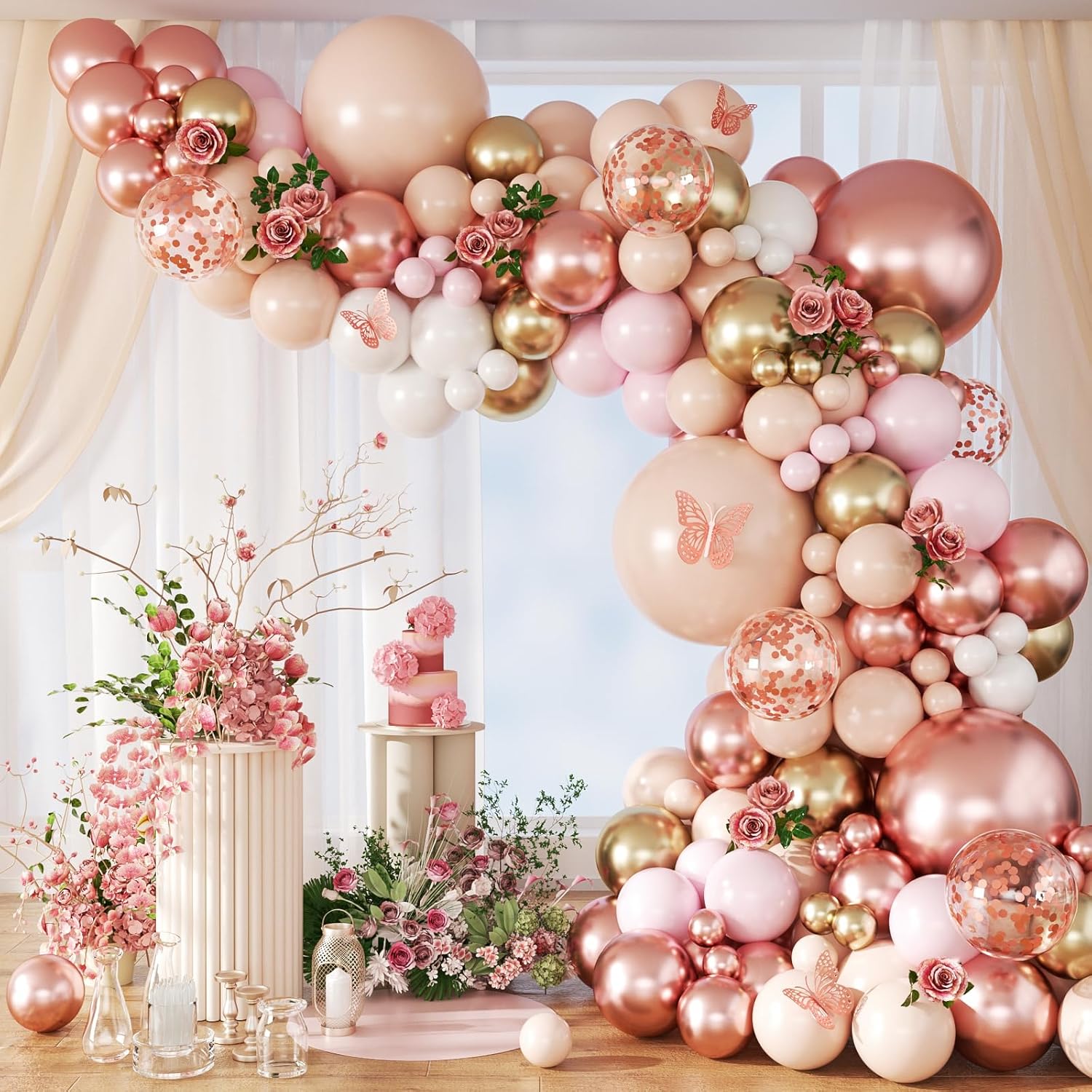 132pcs Rose Gold Balloons Garland Arch Kit, Rose Gold