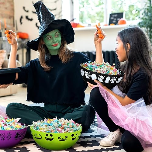 Miniatura 5 de Funtery 6 cuencos de dulces de Halloween, suministros para fiesta de Halloween, cuencos de plástico para dulces de Halloween, soportes grandes para