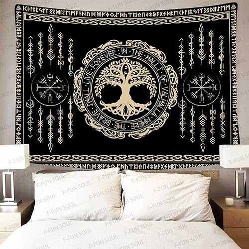 Miniatura 4 de F-FUN SOUL Tapiz de los vikingos nórdicos, franela suave, 40 x 30 pulgadas, árbol de la vida vikingo Yggdrasil, runa celta escandinava, tapiz de