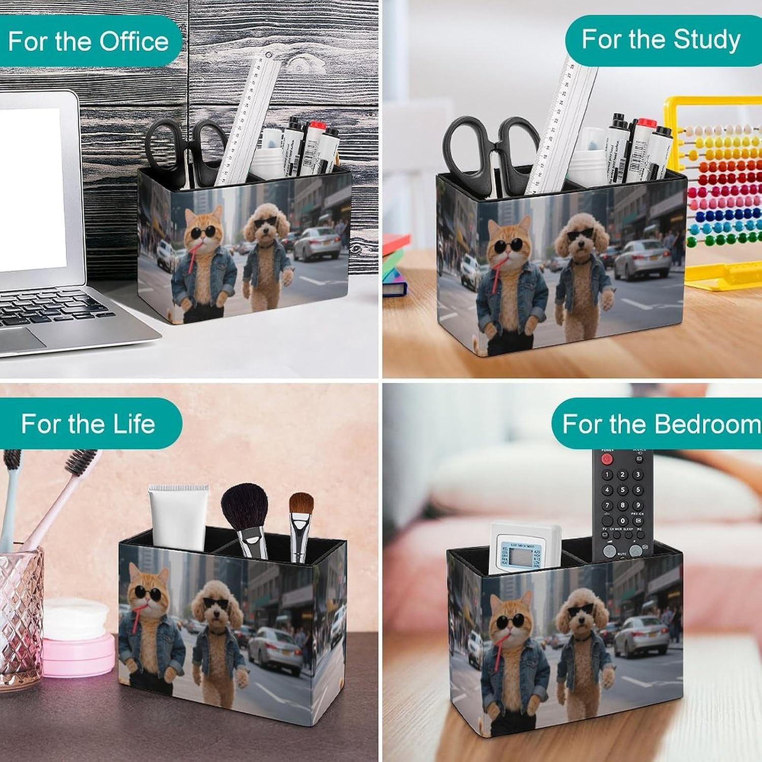 Cool Cat And Dog Desk Organizer Pen Holder with 2 Slots image 4