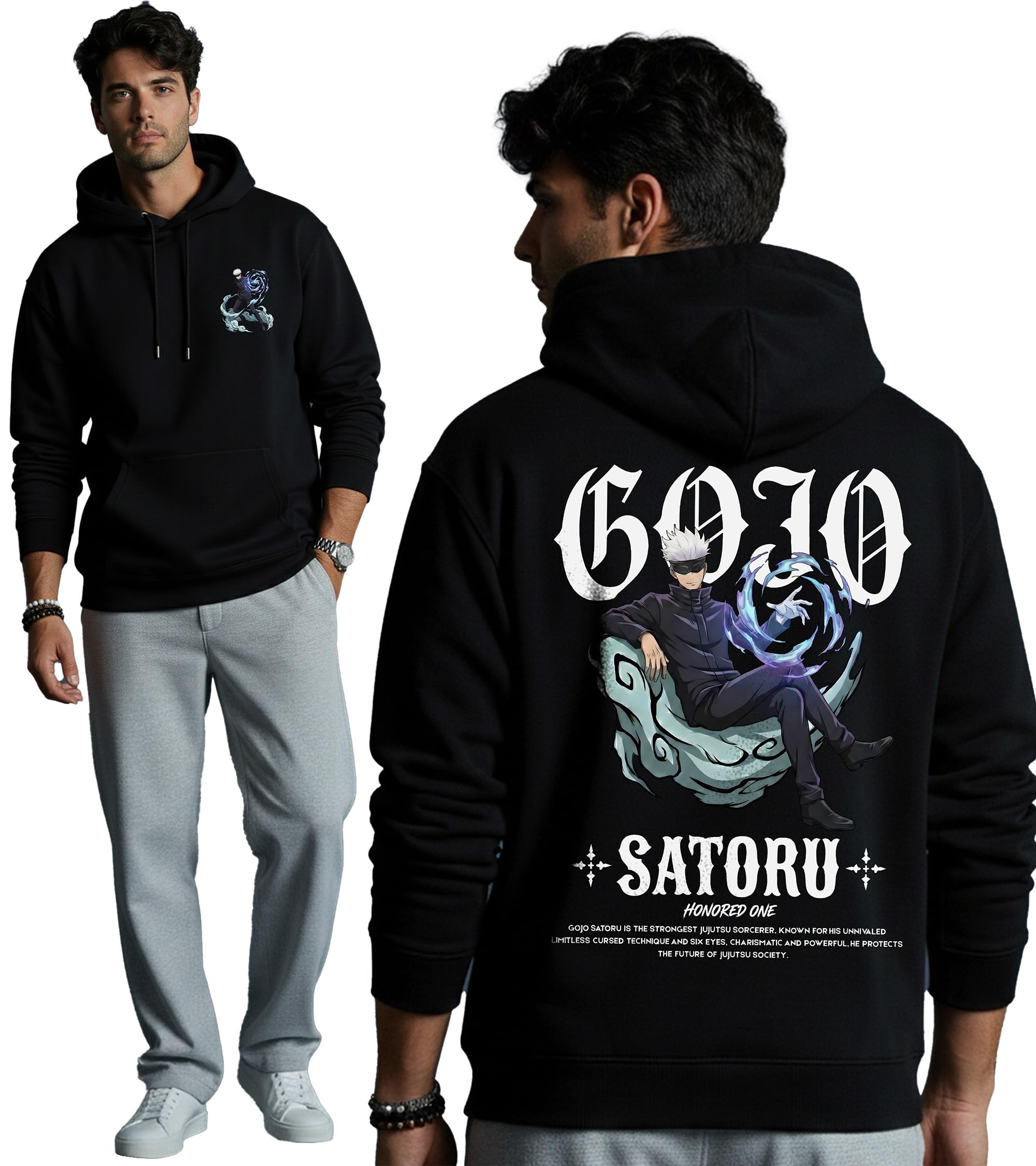 Black Jackal | Premium Unisex Hoodie | Gojo Satoru Graphic Hoodie | Jujutsu Kaisen Anime Design | 360 GSM Cotton Fabric | Bio-Washed | Oversized Unisex Fit-image-11
