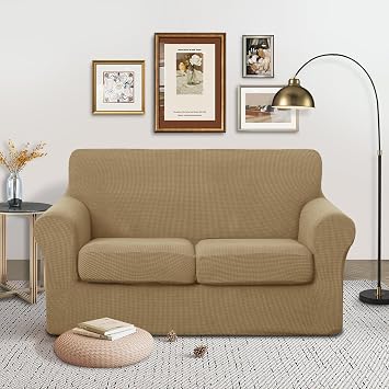 3 Pieces Stretch Loveseat Cover for 2 Cushion, Sand