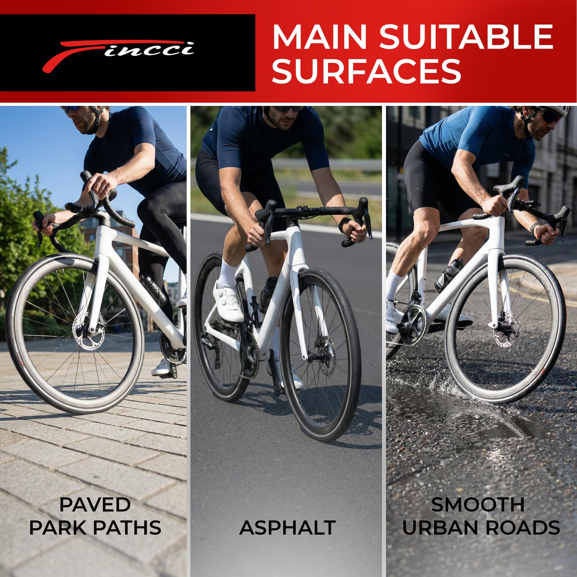 Fincci Cubiertas Carretera 700x25 - Par Plegable Reflectante Neumáticos Bicicleta 25-622, 60 TPI, Gomas 28" con 1mm Antipinchazos para Electro Ciclo Bici, Carrera Turismo Bici - Paquete de 2