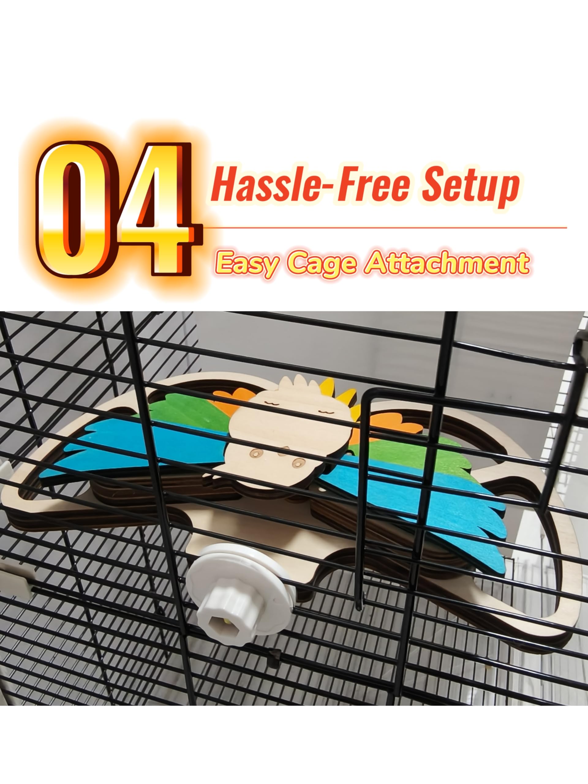 Interactive Parrot Foraging Toy - Natural Wood Puzzle Feeder & Chewable Perch for Small & Medium Birds (Conures, Cockatiels, Lovebirds) - 6 Hidden Food Holes, Movable Feathers & Easy Cage Mount - image 7