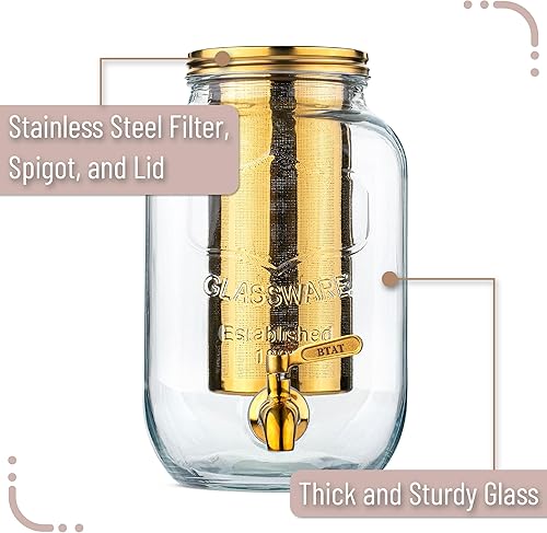 Miniatura 20 de BTAT - Cafetera de café frío, dispensador de bebidas de tarros Mason de 1 galón, cafetera fría de un galón, cafetera de té helado, jarra de café