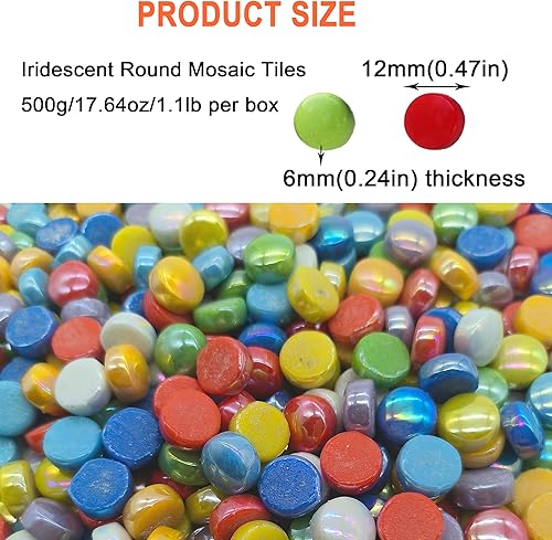 Miniatura 5 de Mosaico redondo de 0.472 in para manualidades, piezas de mosaico de vidrio de colores surtidos de 7 onzas para suministros de arte, kit de