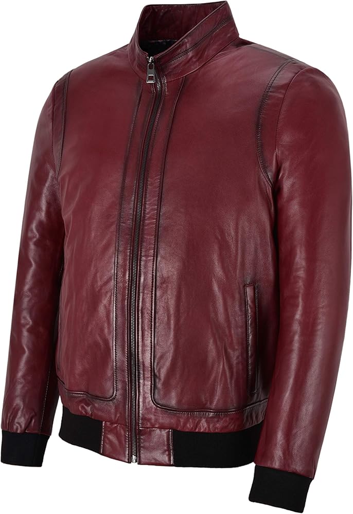Racer Mens Leather Jacket Semi Veg Tanned Cherry Casual