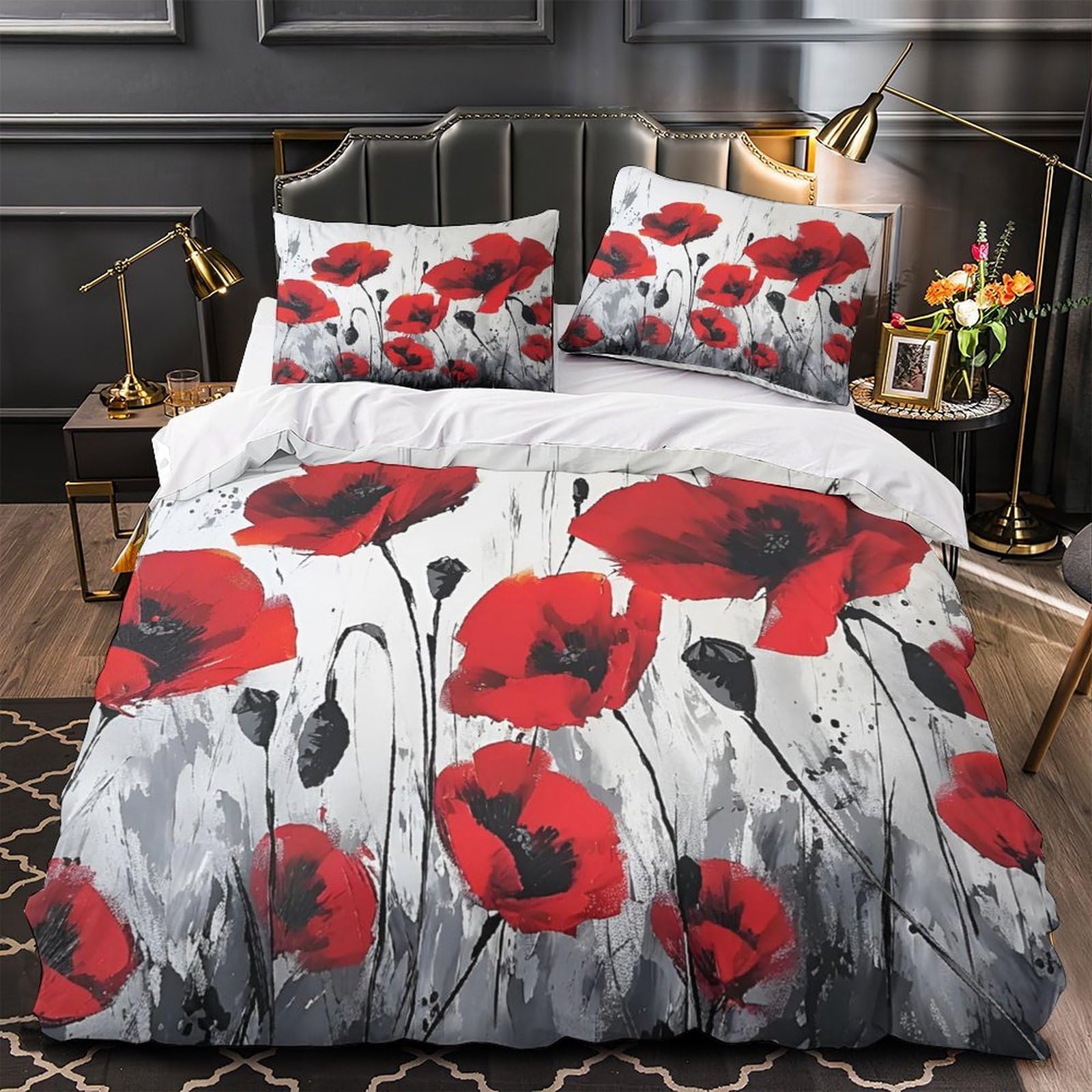 Housse de couette moto rouge lit Super King 260x220 cm avec taies d'oreiller