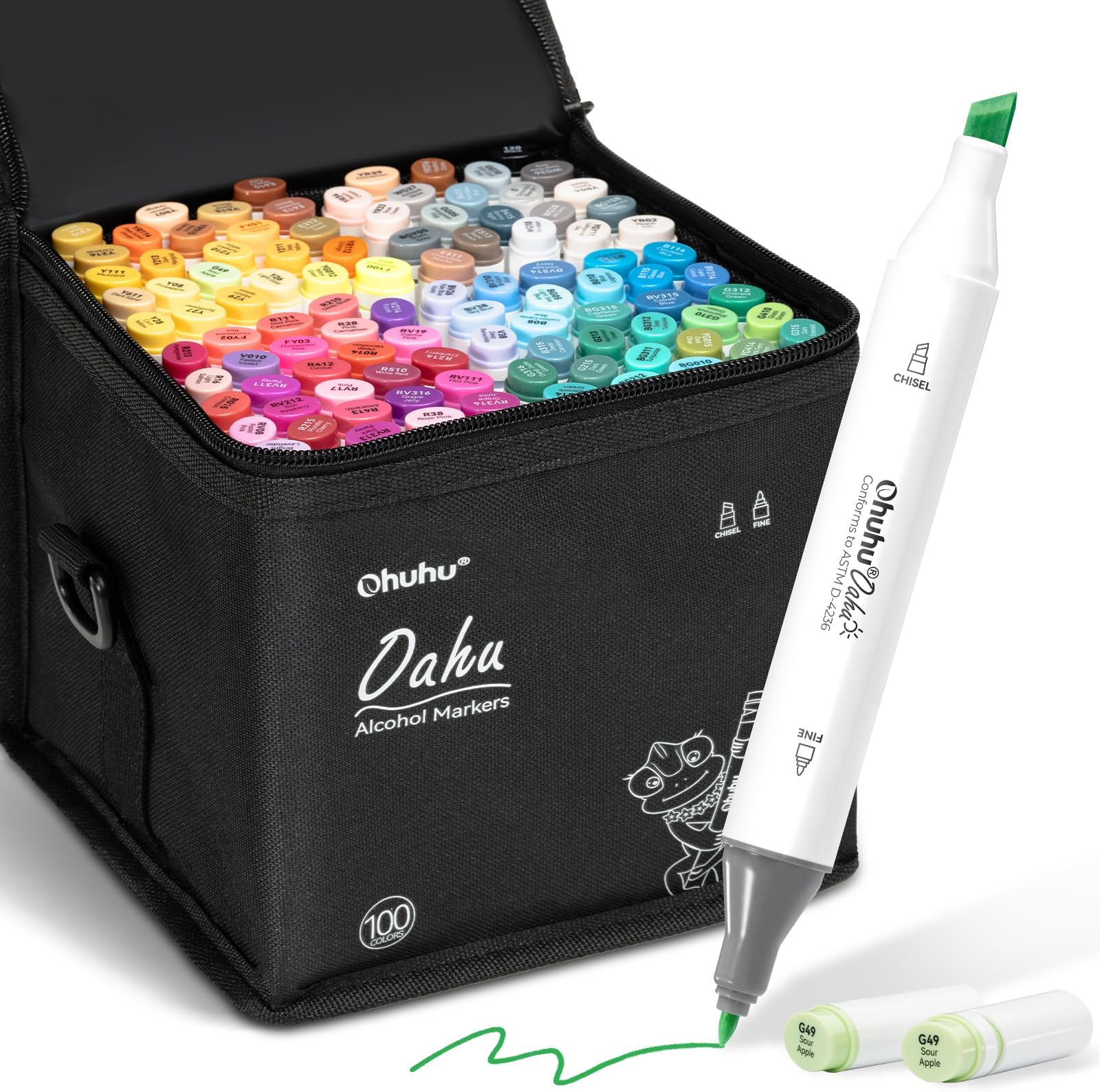 Alcohol Markers Double Tipped Art Marker Set for Artists Adults Coloring Pens Sketch Illustration - Chisel & Fine - 100 Colors - Oahu of Ohuhu Markers - Refillable - AP Certificated