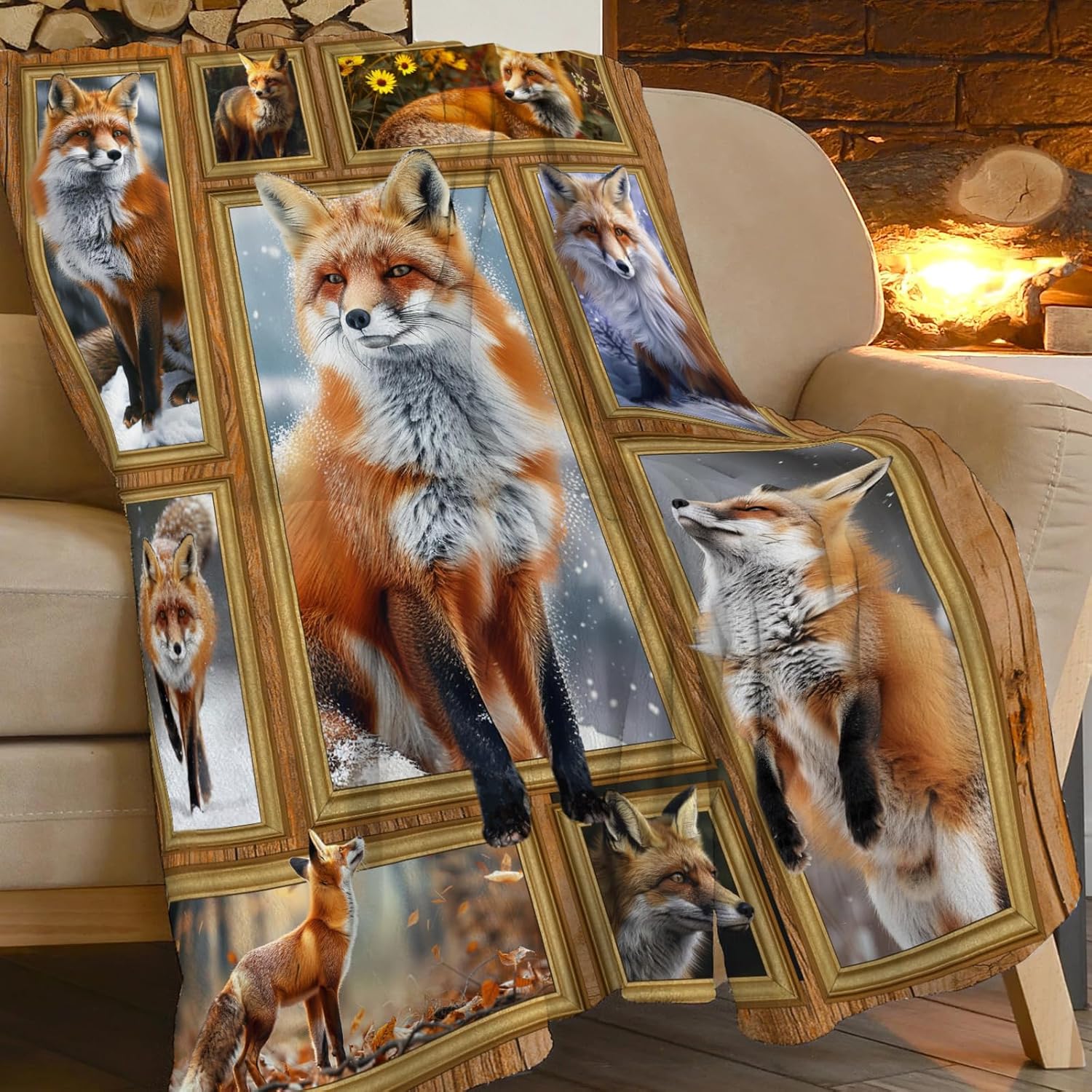 Fox Blanket Soft Fuzzy Fleece Wild Animal Throw Blanket Decor Cozy Warm Plush Flannel Winter Fox Blanket Gifts for Kids Adults Home Chair Sofa Couch Bed 50"X40" - Image 4