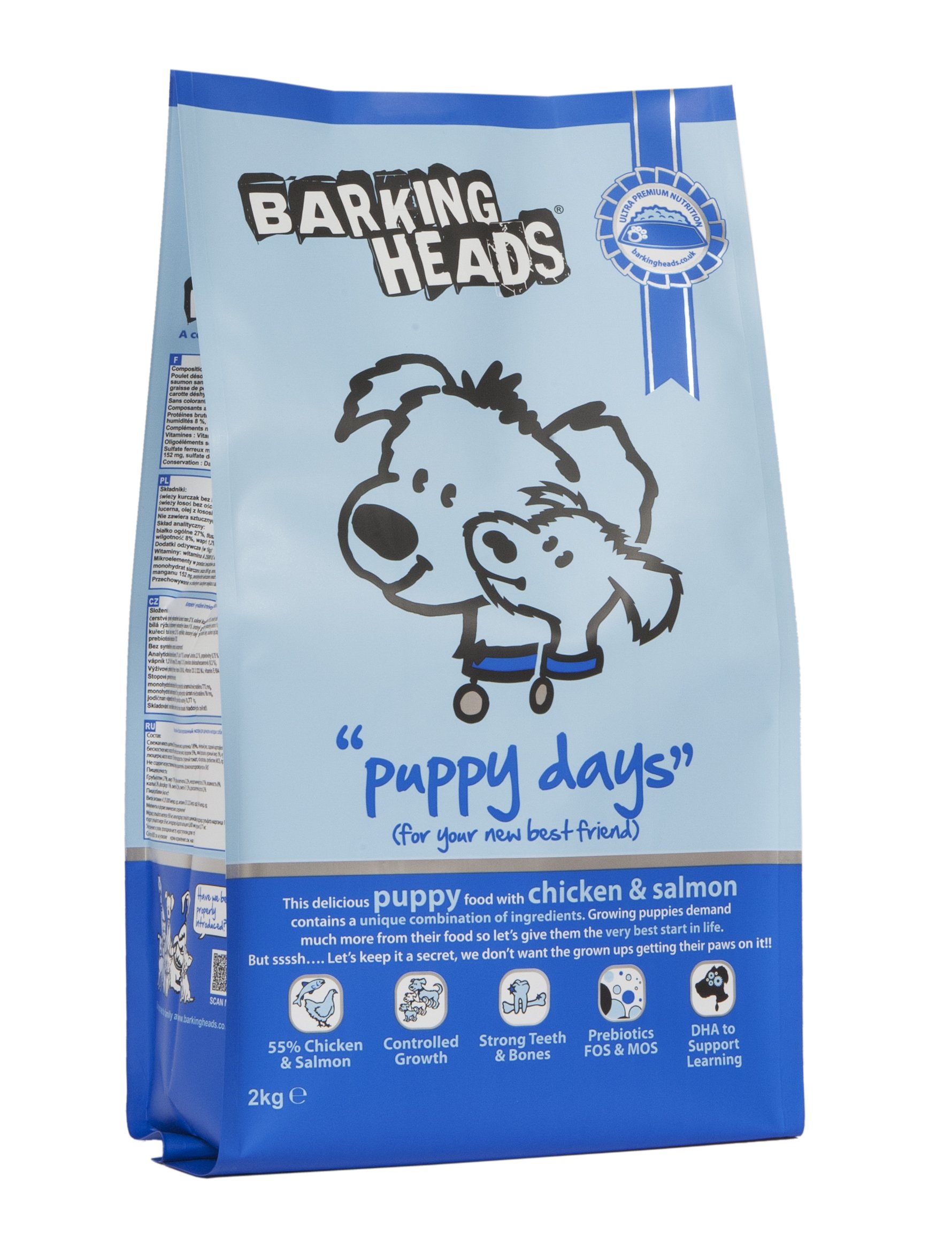Barking Heads Barking Heads Comida Seca para Cachorros - Puppy Days - Pollo Y Salmón 100% Natural, Sin Cereales Ni Aromas Artificiales, Ayuda A Fortalecer Huesos Y Dientes, 18 Kg 18000 g